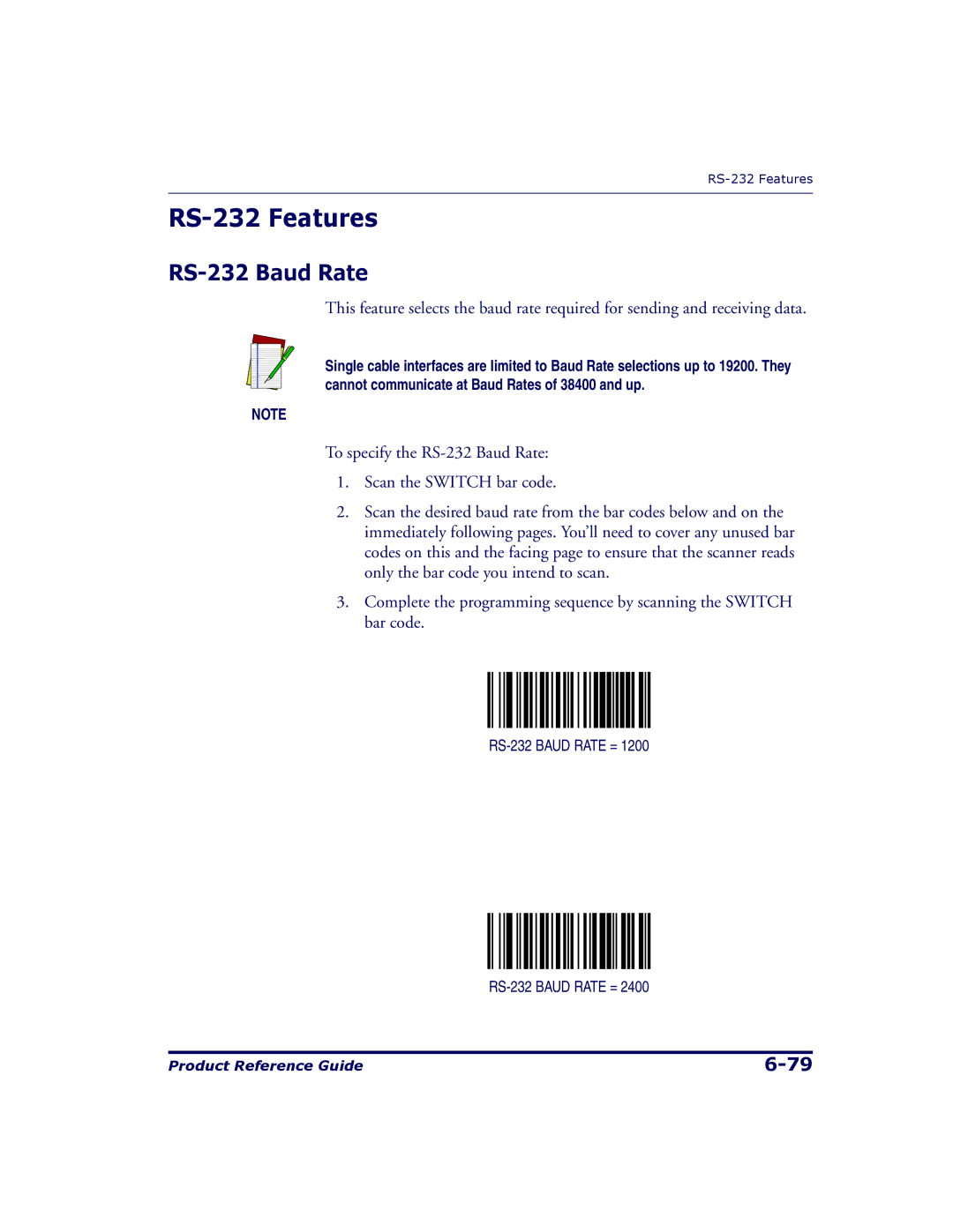 Datalogic Scanning 9500, 9504 manual RS-232 Features, RS-232 Baud Rate 