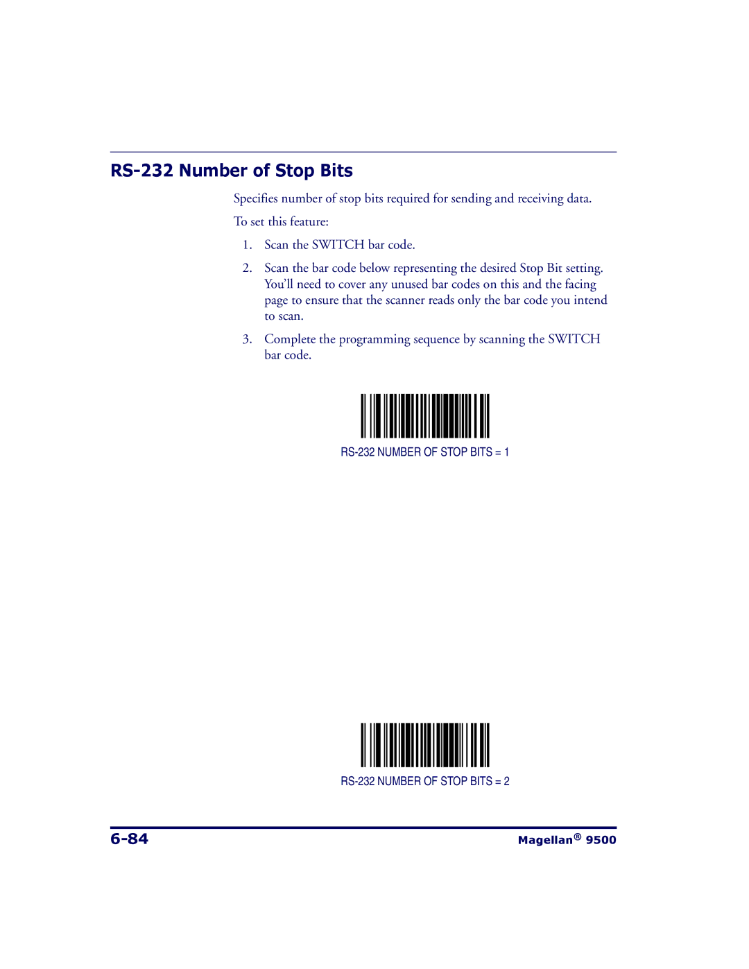 Datalogic Scanning 9504, 9500 manual RS-232 Number of Stop Bits 