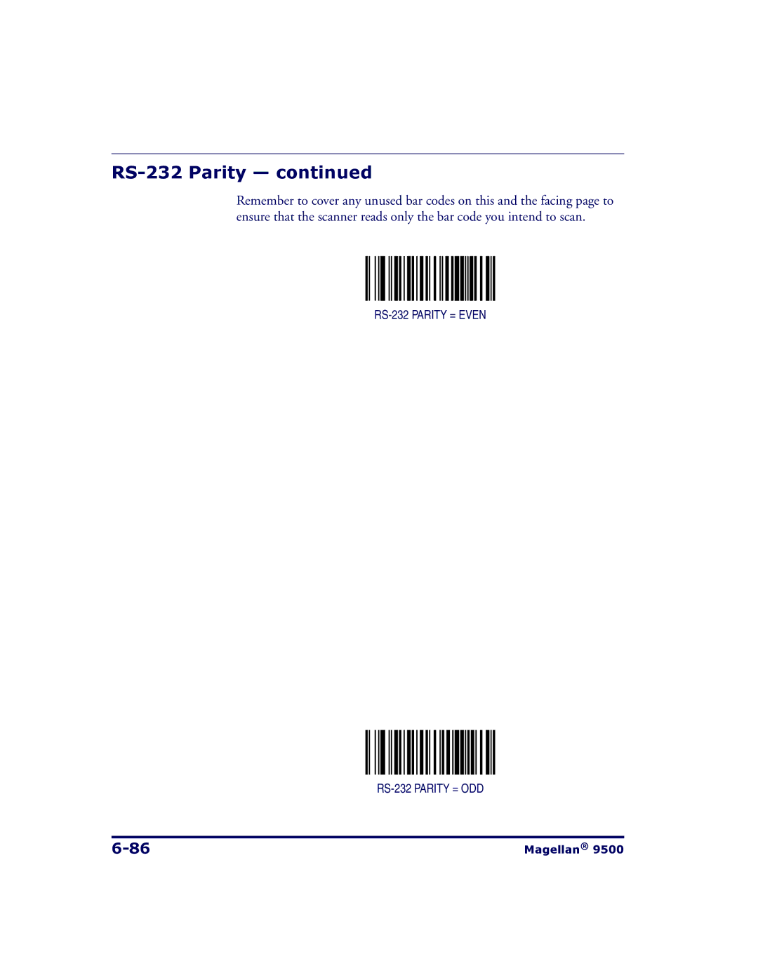 Datalogic Scanning 9504, 9500 manual RS-232 Parity = Even RS-232 Parity = ODD 