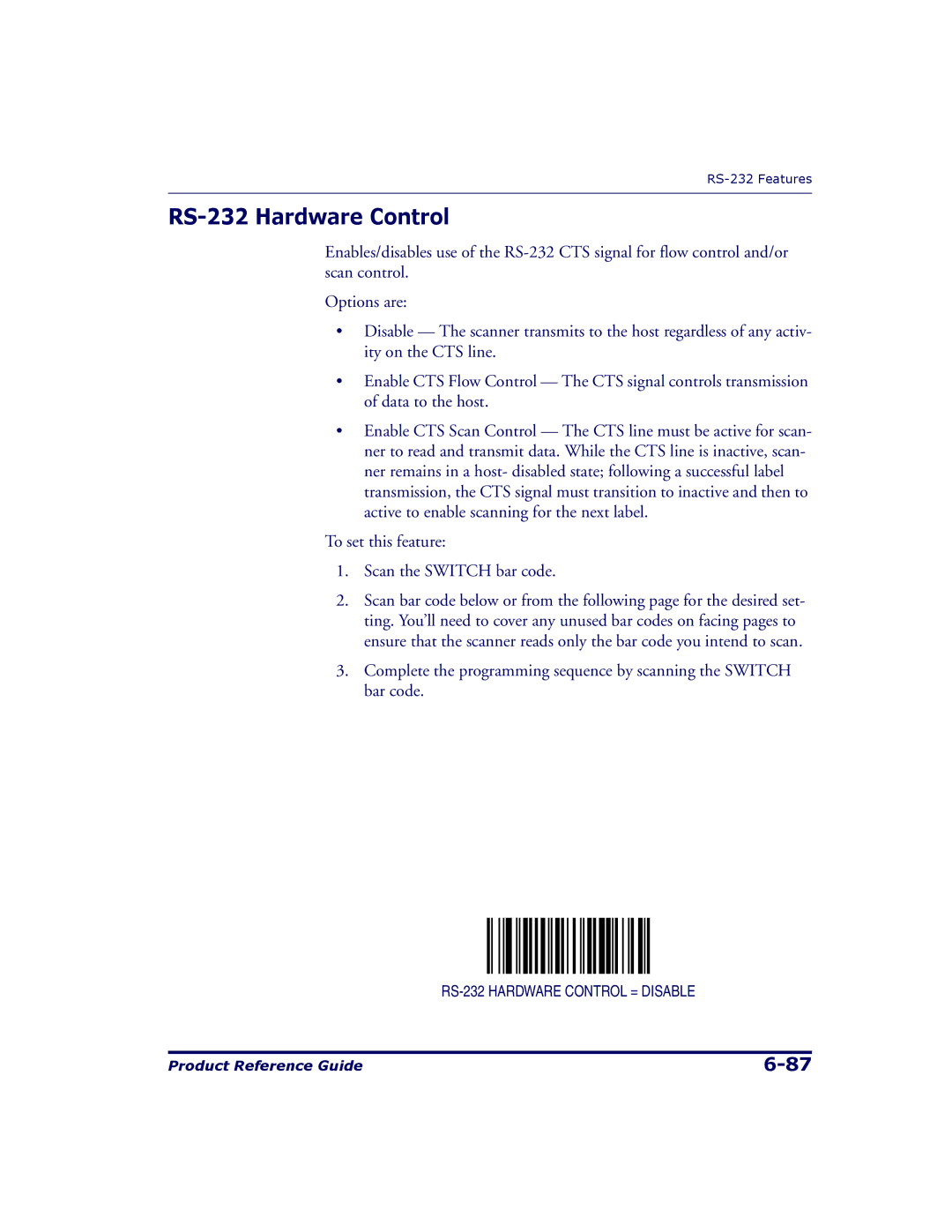 Datalogic Scanning 9500, 9504 manual RS-232 Hardware Control 