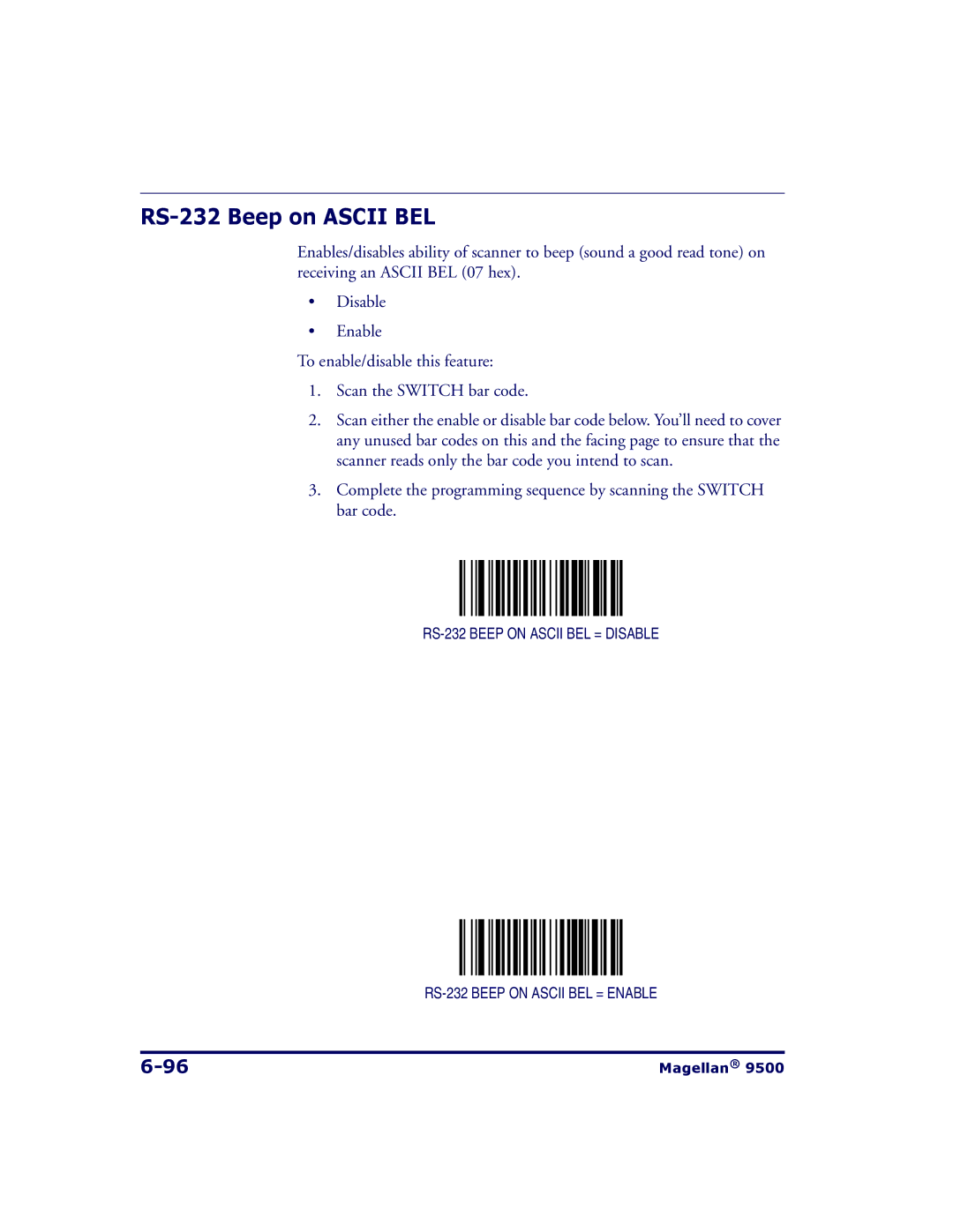 Datalogic Scanning 9504, 9500 manual RS-232 Beep on Ascii BEL 