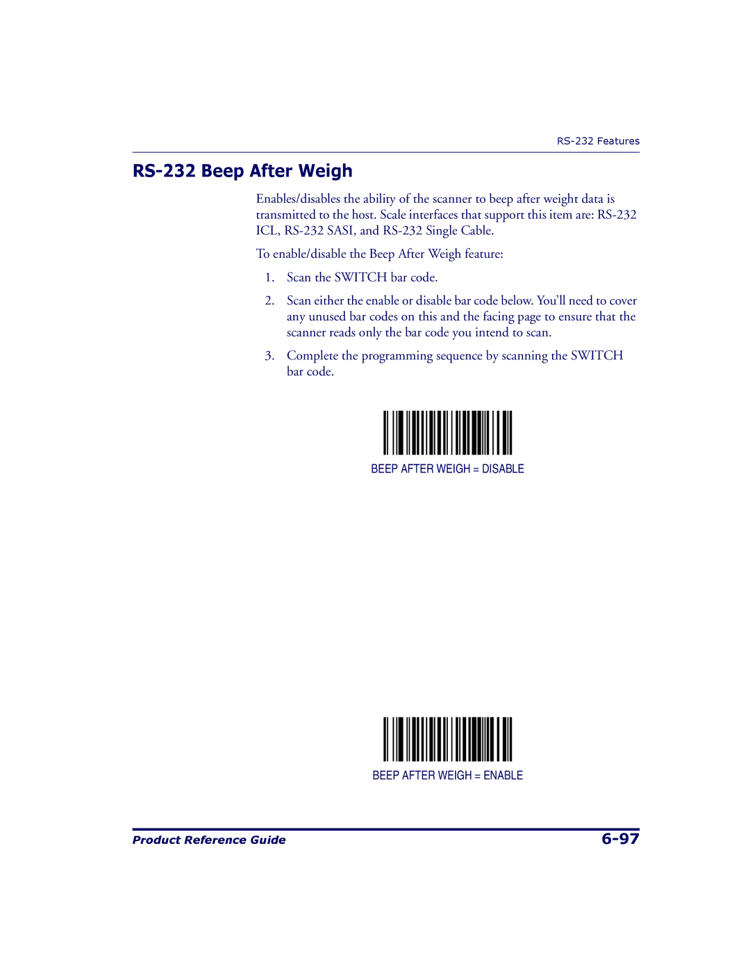 Datalogic Scanning 9500, 9504 manual RS-232 Beep After Weigh 