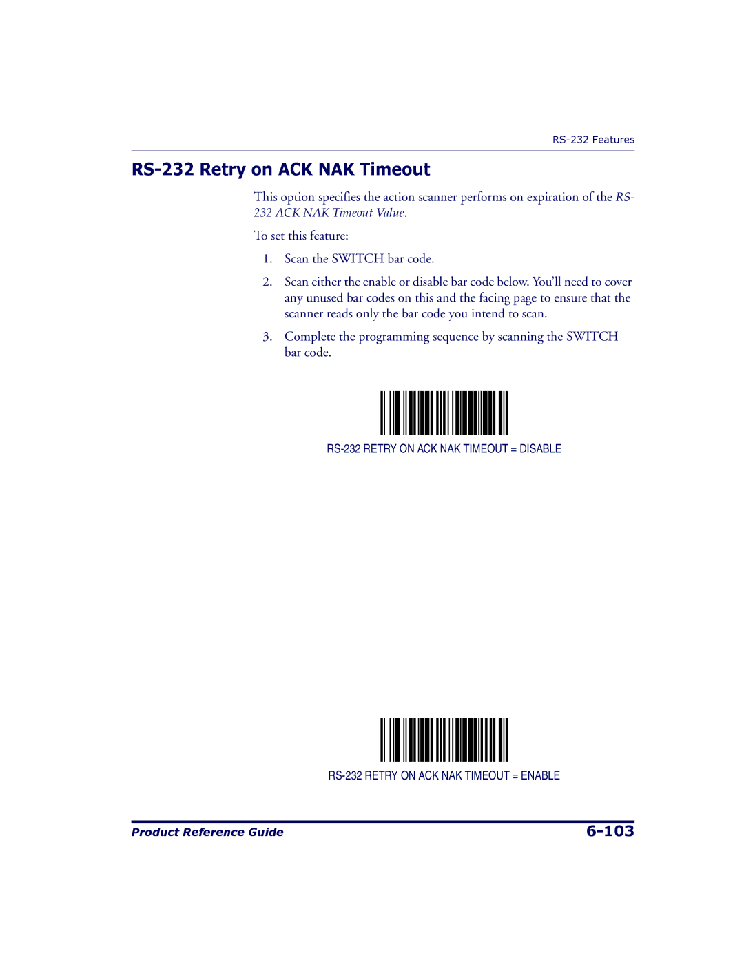 Datalogic Scanning 9500, 9504 manual RS-232 Retry on ACK NAK Timeout 