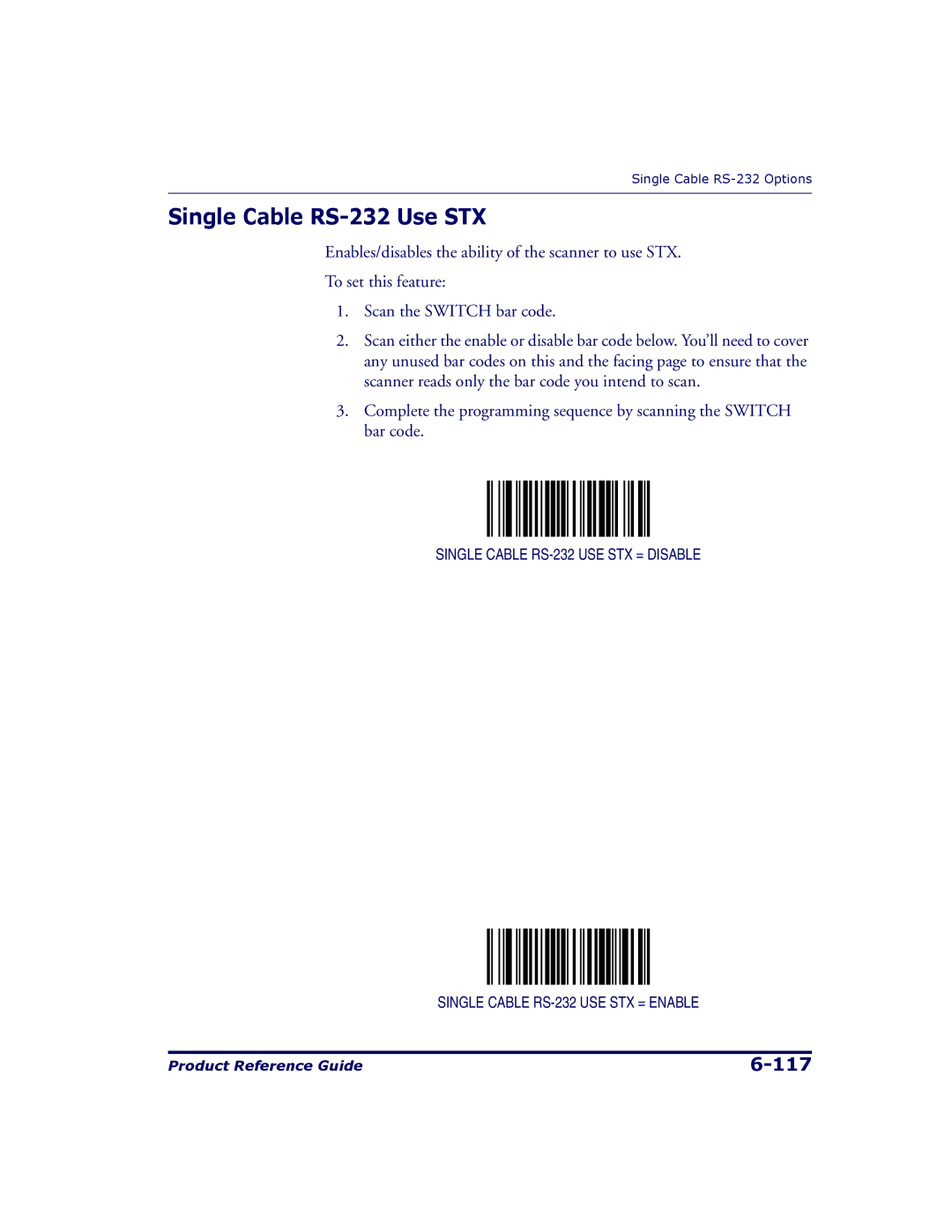 Datalogic Scanning 9500, 9504 manual Single Cable RS-232 Use STX 