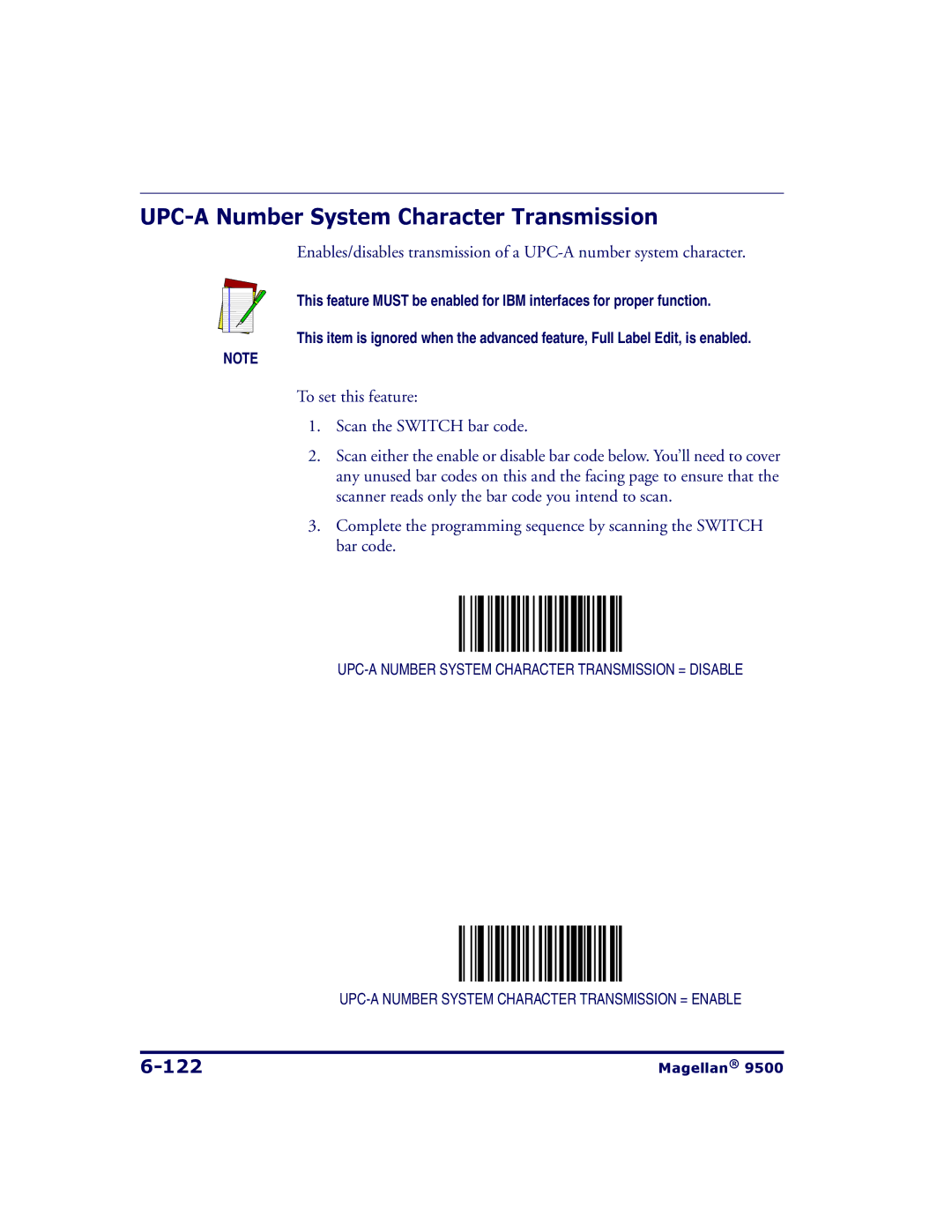 Datalogic Scanning 9504, 9500 manual UPC-A Number System Character Transmission, 122 