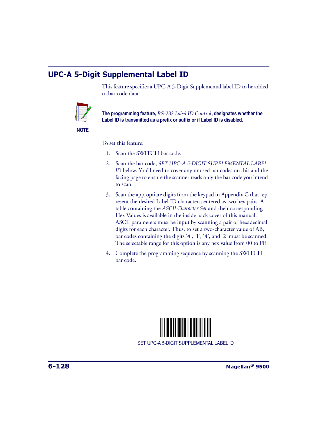 Datalogic Scanning 9504, 9500 manual UPC-A 5-Digit Supplemental Label ID, 128 