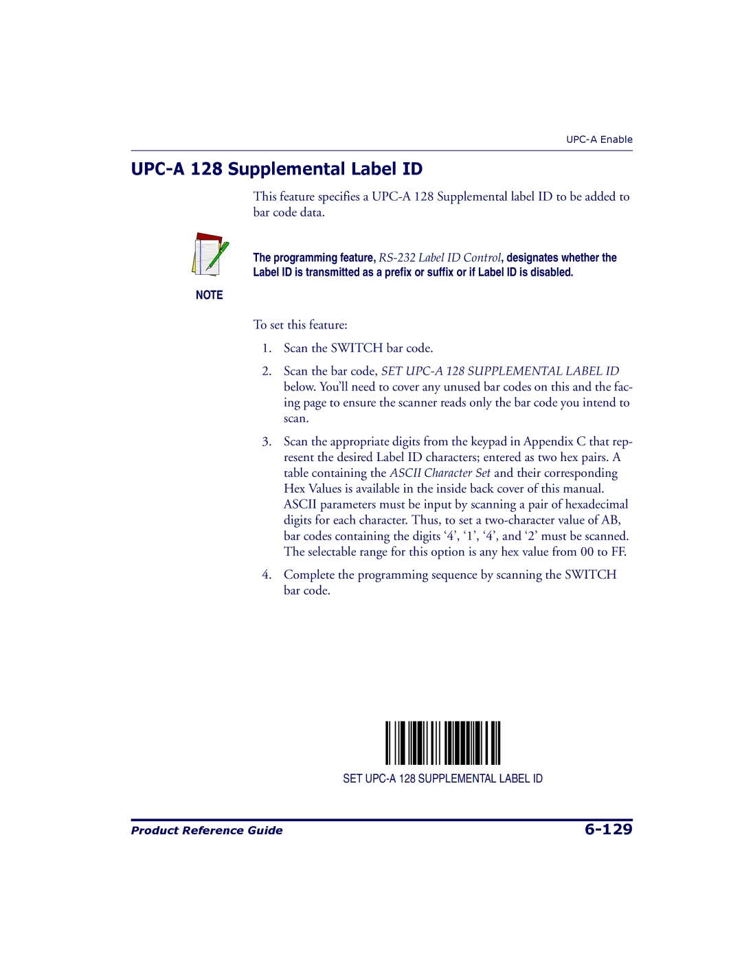 Datalogic Scanning 9500, 9504 manual UPC-A 128 Supplemental Label ID 