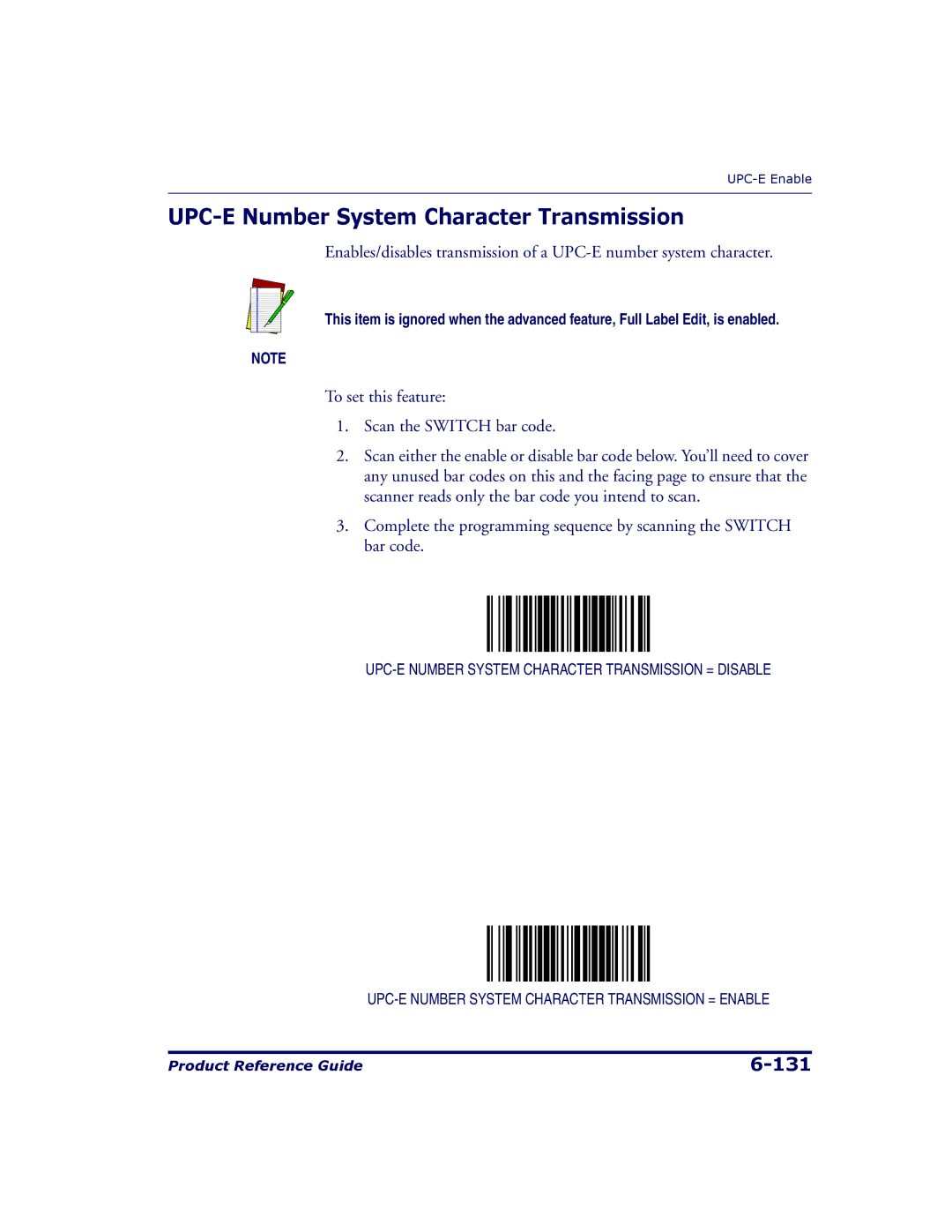 Datalogic Scanning 9500, 9504 manual UPC-E Number System Character Transmission 