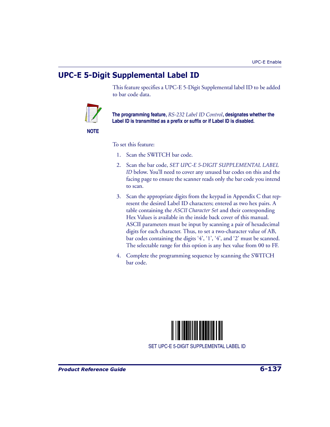 Datalogic Scanning 9500, 9504 manual UPC-E 5-Digit Supplemental Label ID 