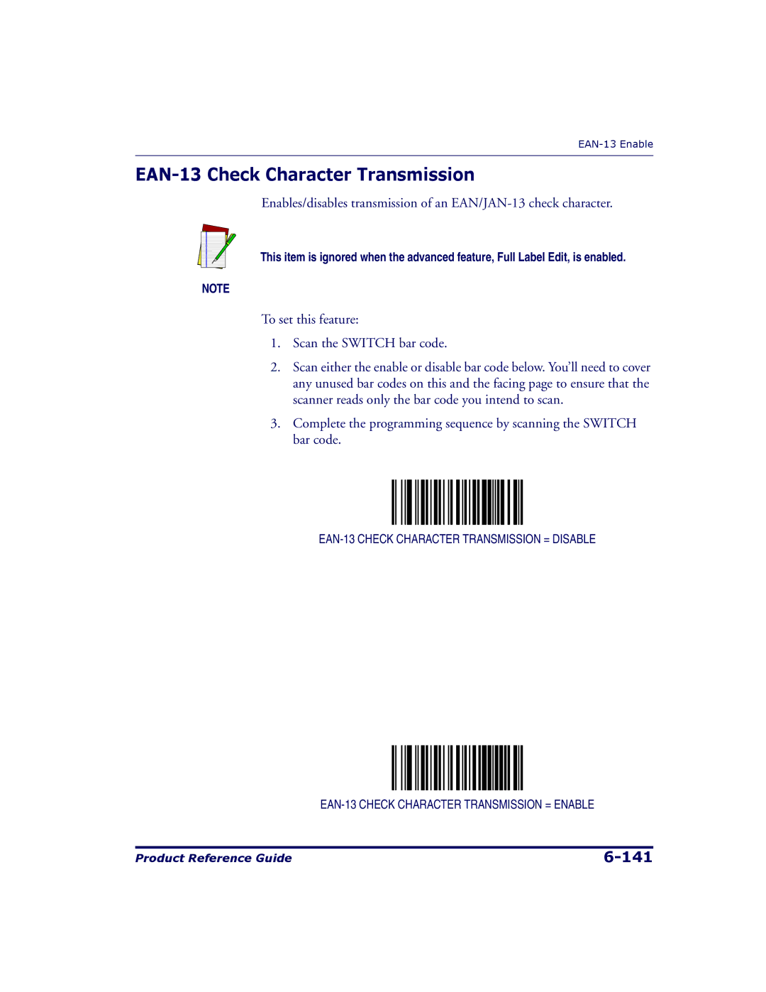 Datalogic Scanning 9500, 9504 manual EAN-13 Check Character Transmission 