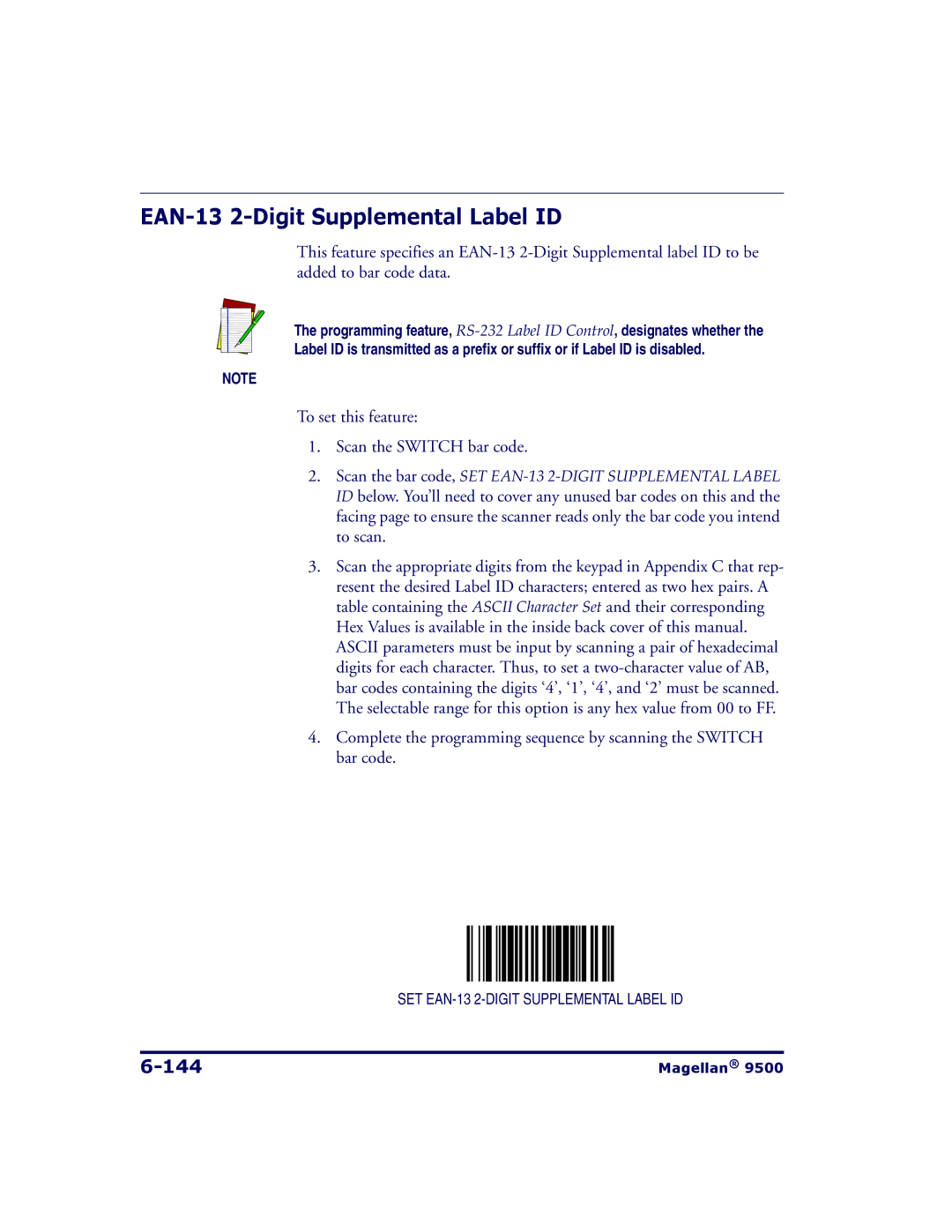 Datalogic Scanning 9504, 9500 manual EAN-13 2-Digit Supplemental Label ID, 144 