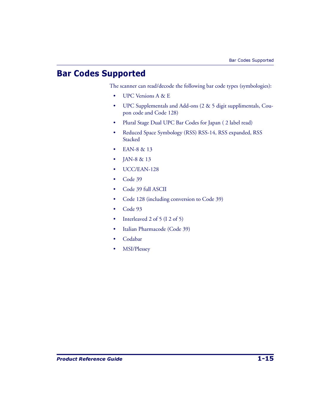 Datalogic Scanning 9500, 9504 manual Bar Codes Supported 