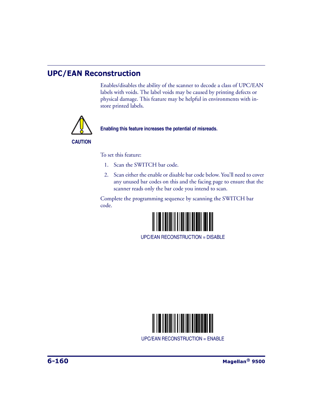 Datalogic Scanning 9504, 9500 manual UPC/EAN Reconstruction, 160 