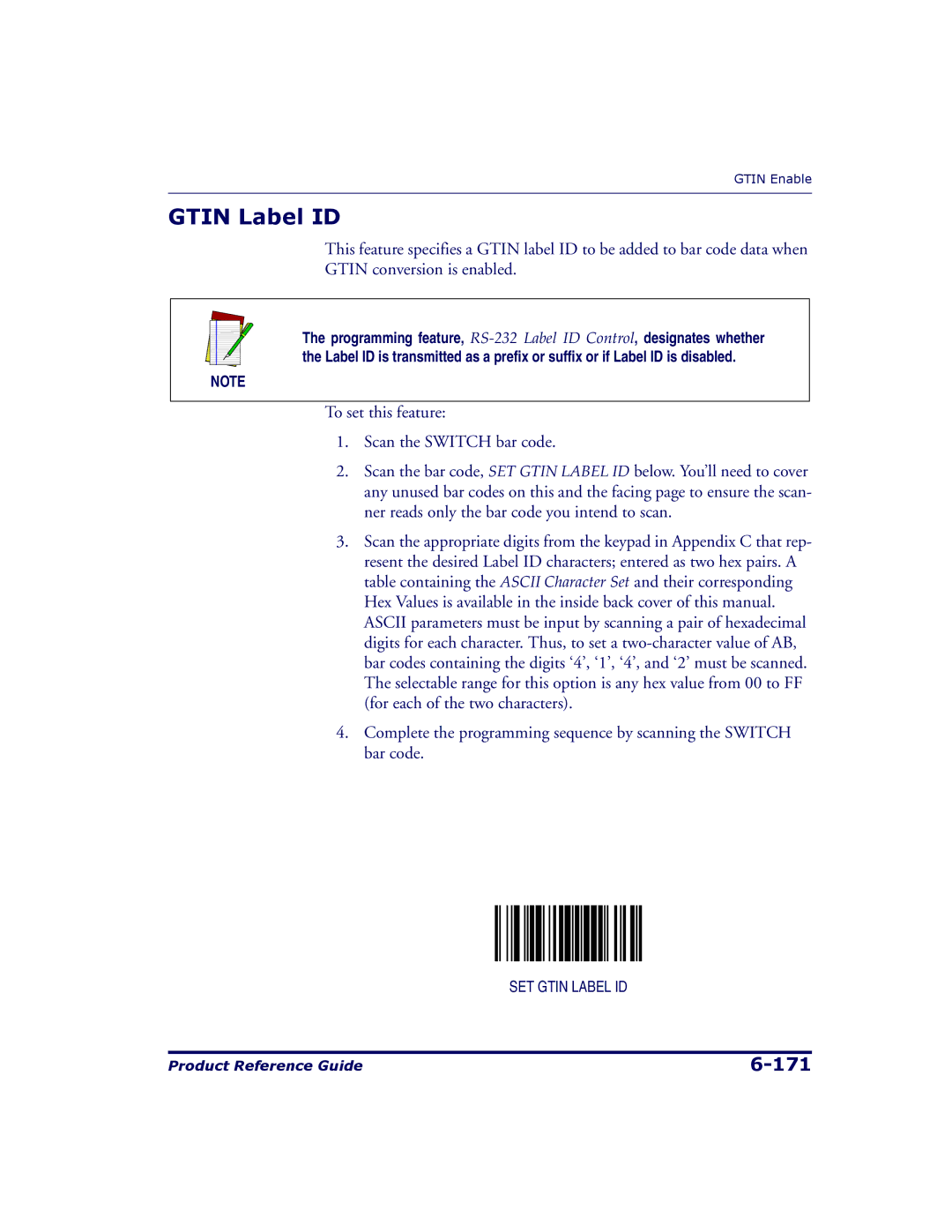 Datalogic Scanning 9500, 9504 manual Gtin Label ID 