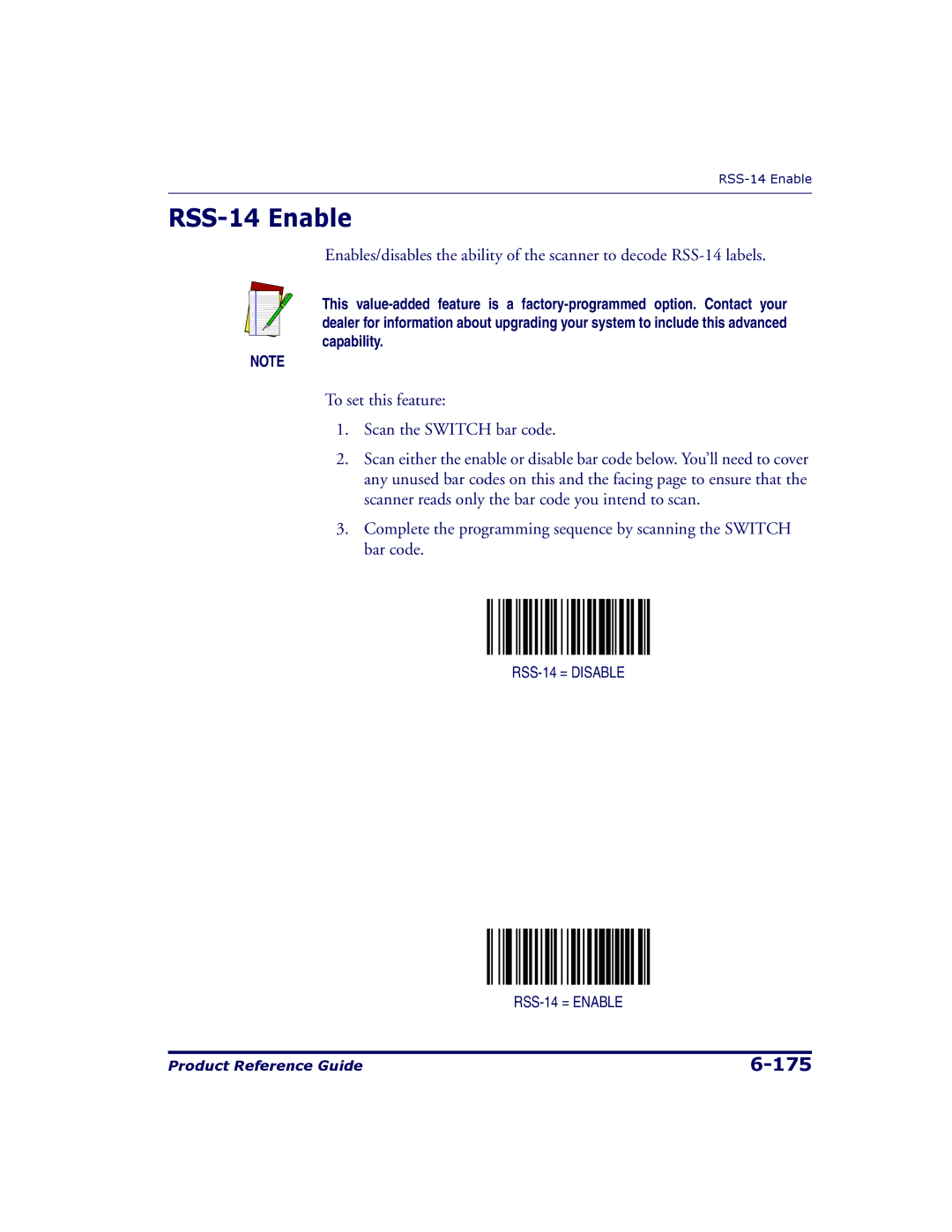 Datalogic Scanning 9500, 9504 manual RSS-14 Enable 