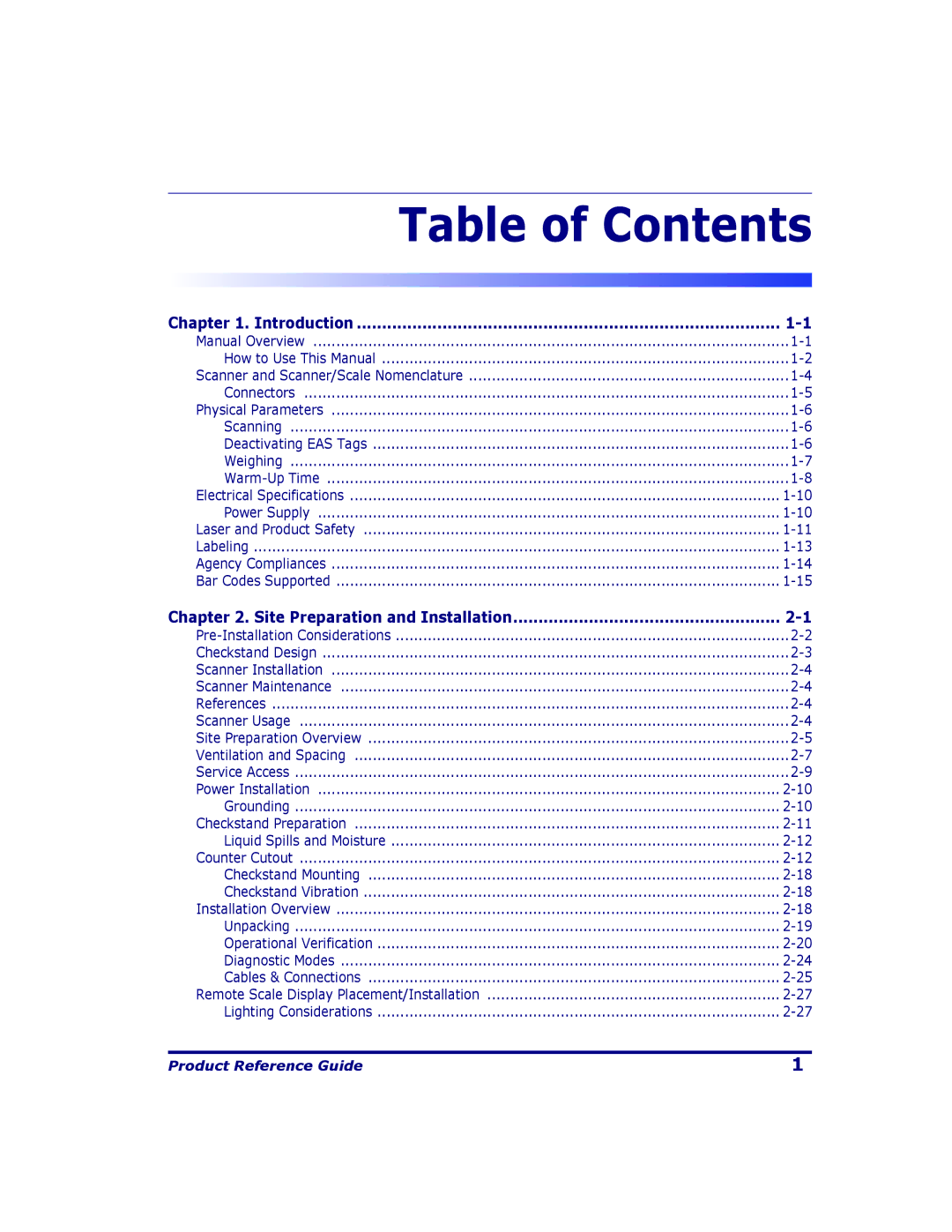 Datalogic Scanning 9500, 9504 manual Table of Contents 