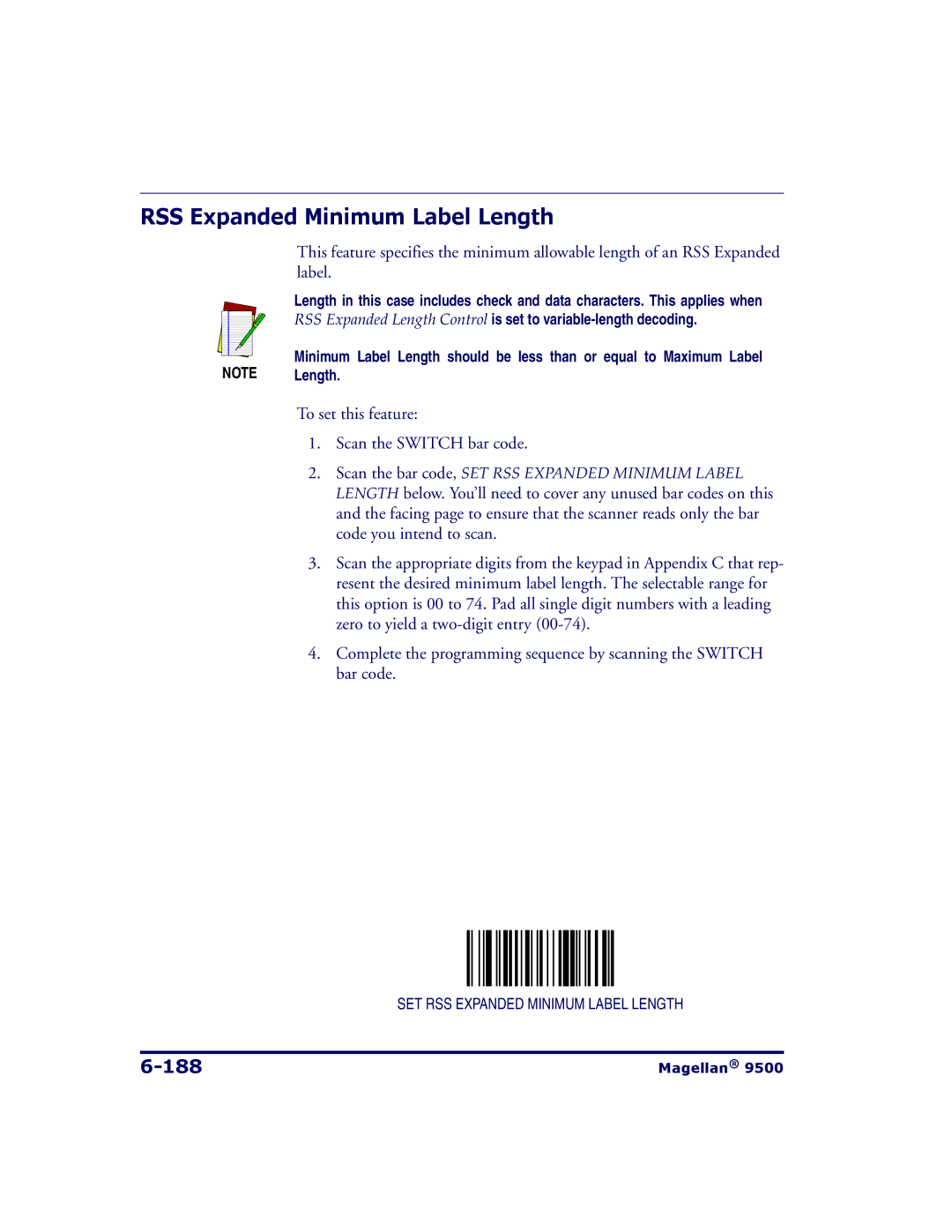 Datalogic Scanning 9504, 9500 manual RSS Expanded Minimum Label Length, 188 