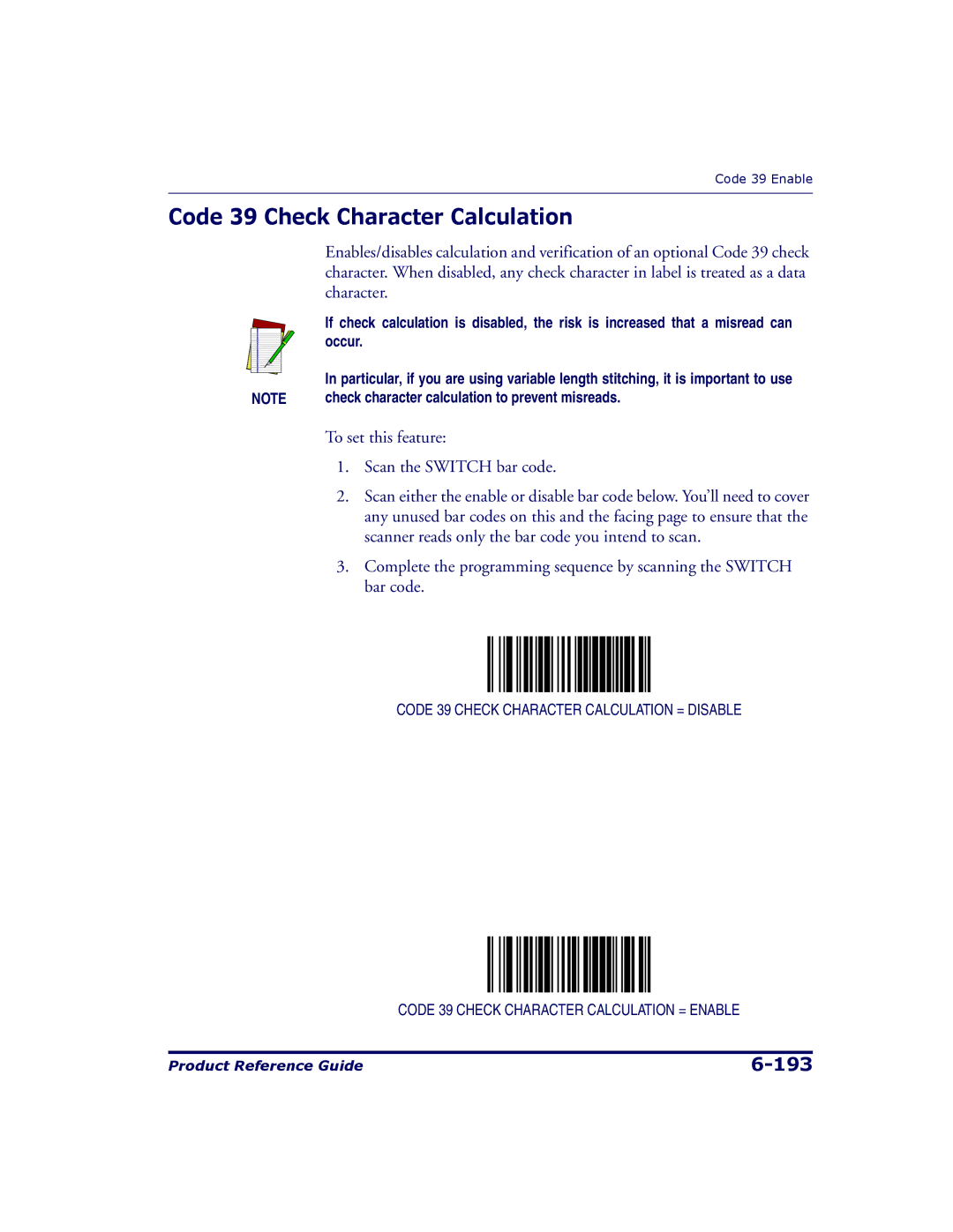 Datalogic Scanning 9500, 9504 manual Code 39 Check Character Calculation 