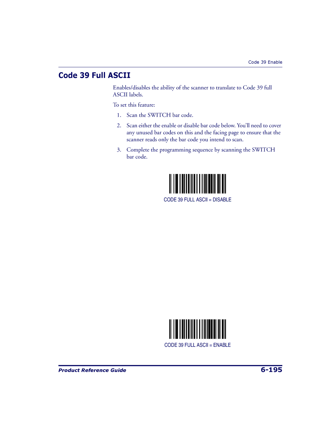 Datalogic Scanning 9500, 9504 manual Code 39 Full Ascii 