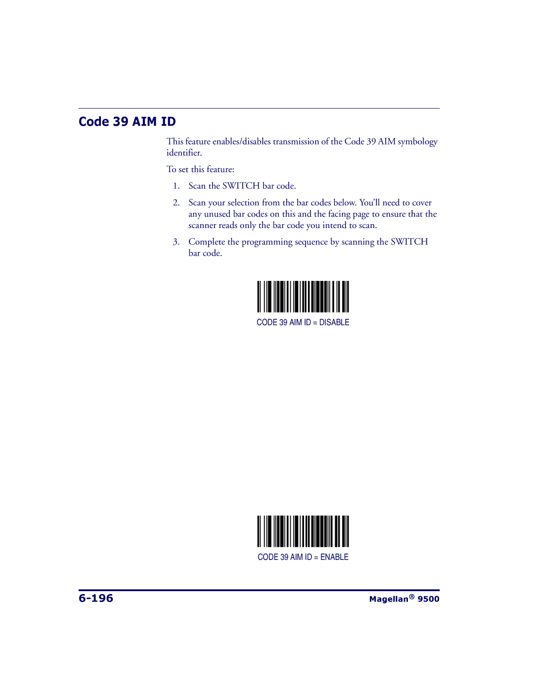 Datalogic Scanning 9504, 9500 manual Code 39 AIM ID, 196 