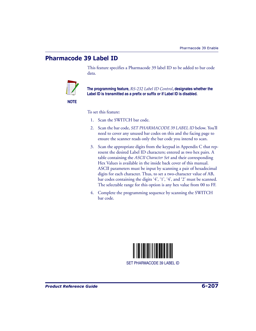 Datalogic Scanning 9500, 9504 manual Pharmacode 39 Label ID 