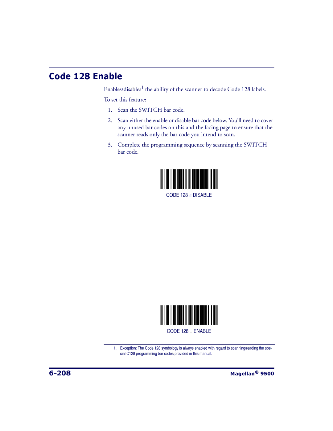 Datalogic Scanning 9504, 9500 manual Code 128 Enable, 208 