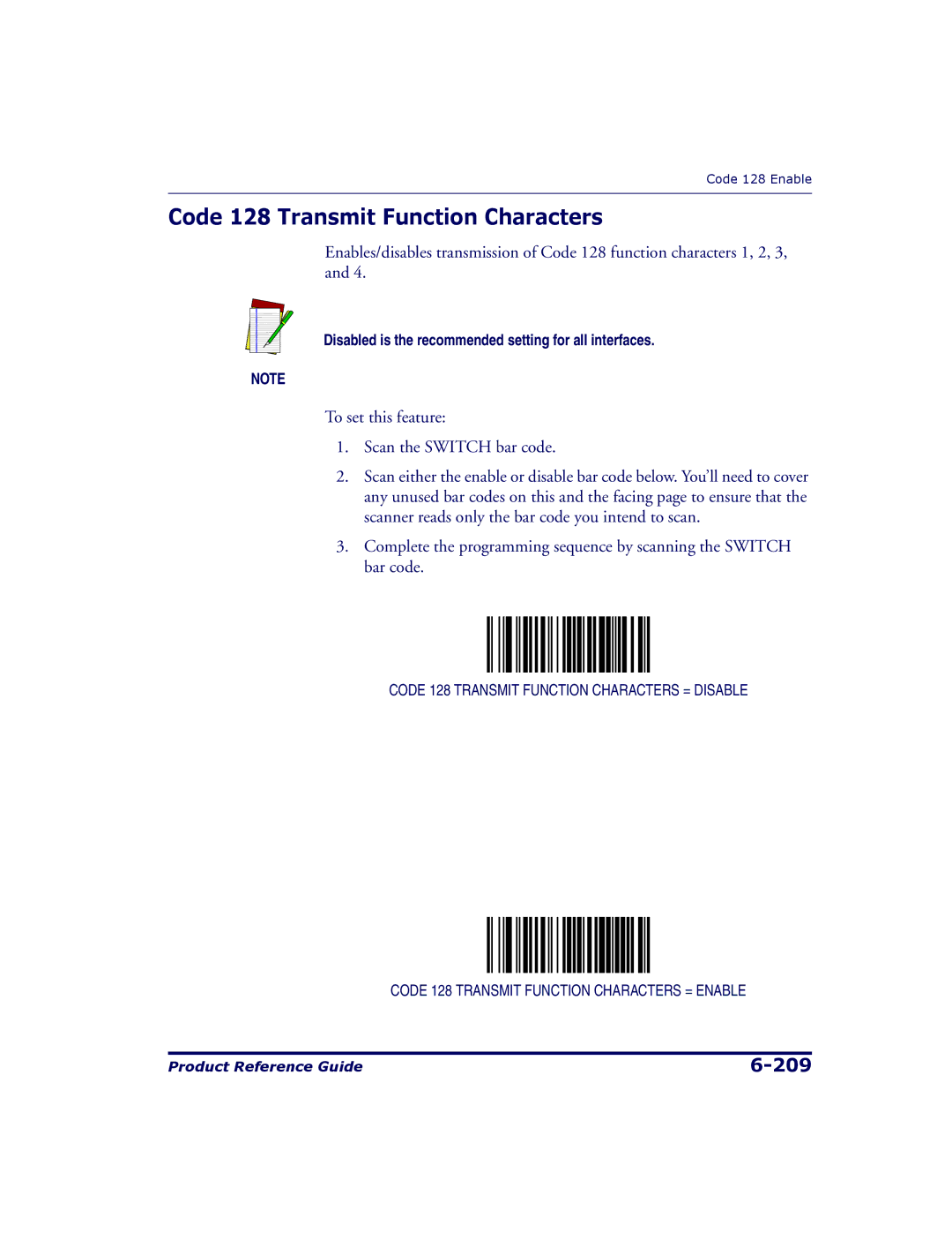 Datalogic Scanning 9500, 9504 manual Code 128 Transmit Function Characters 