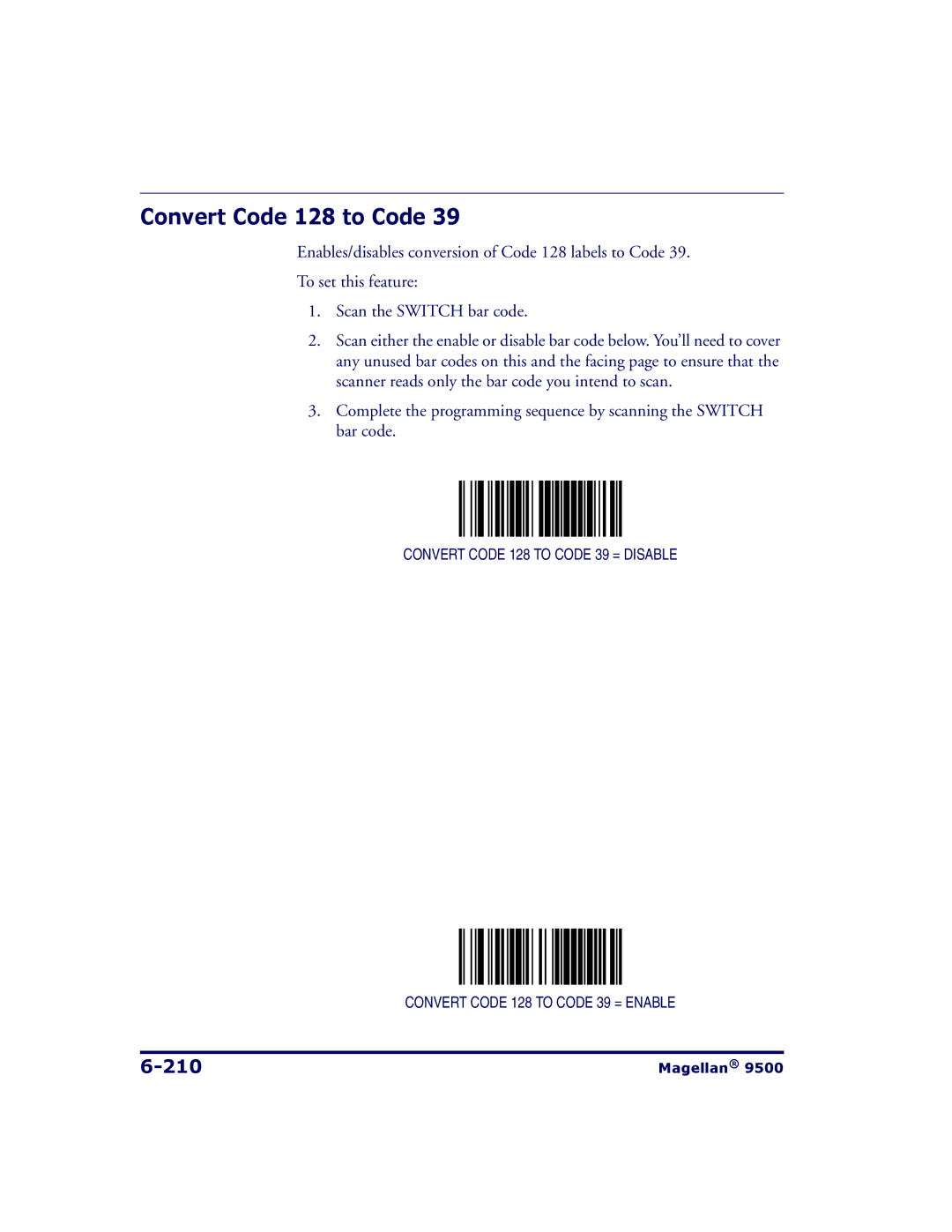 Datalogic Scanning 9504, 9500 manual Convert Code 128 to Code, 210 