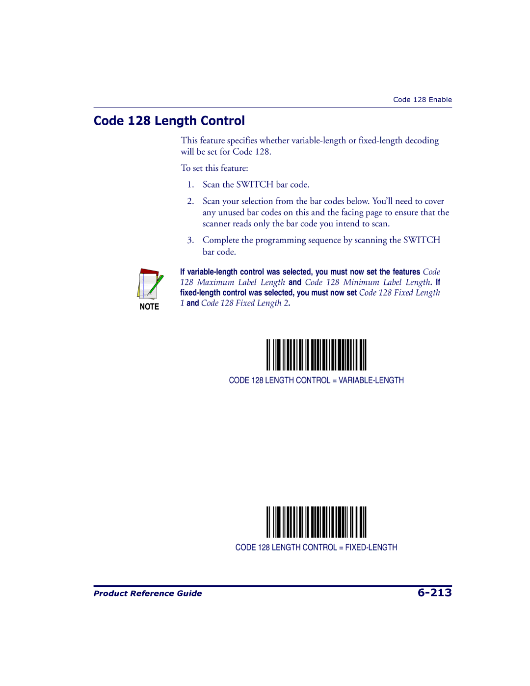 Datalogic Scanning 9500, 9504 manual Code 128 Length Control, Code 128 Fixed Length 