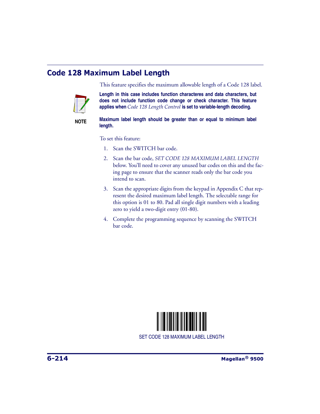 Datalogic Scanning 9504, 9500 manual Code 128 Maximum Label Length, 214 