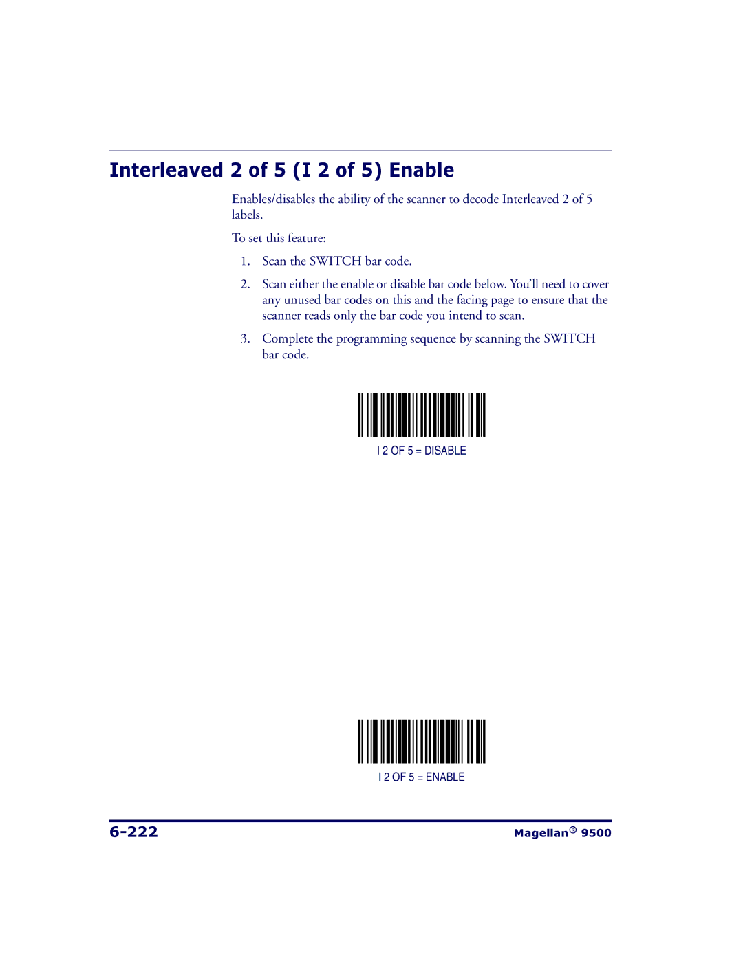 Datalogic Scanning 9504, 9500 manual Interleaved 2 of 5 I 2 of 5 Enable, 222 