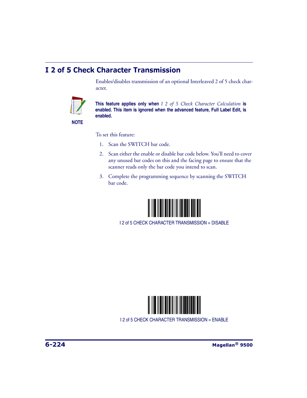 Datalogic Scanning 9504, 9500 manual Check Character Transmission, 224 