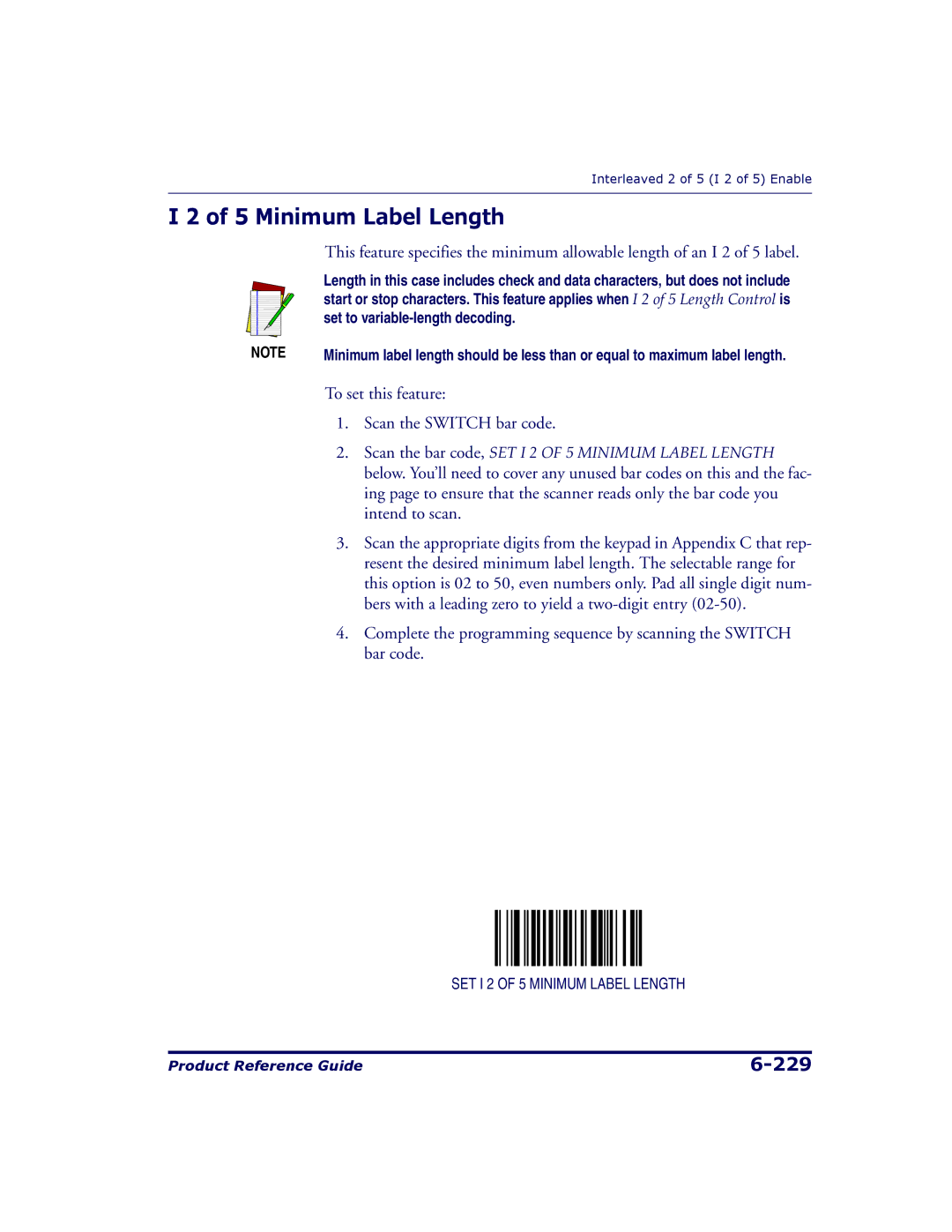 Datalogic Scanning 9500, 9504 manual Minimum Label Length 