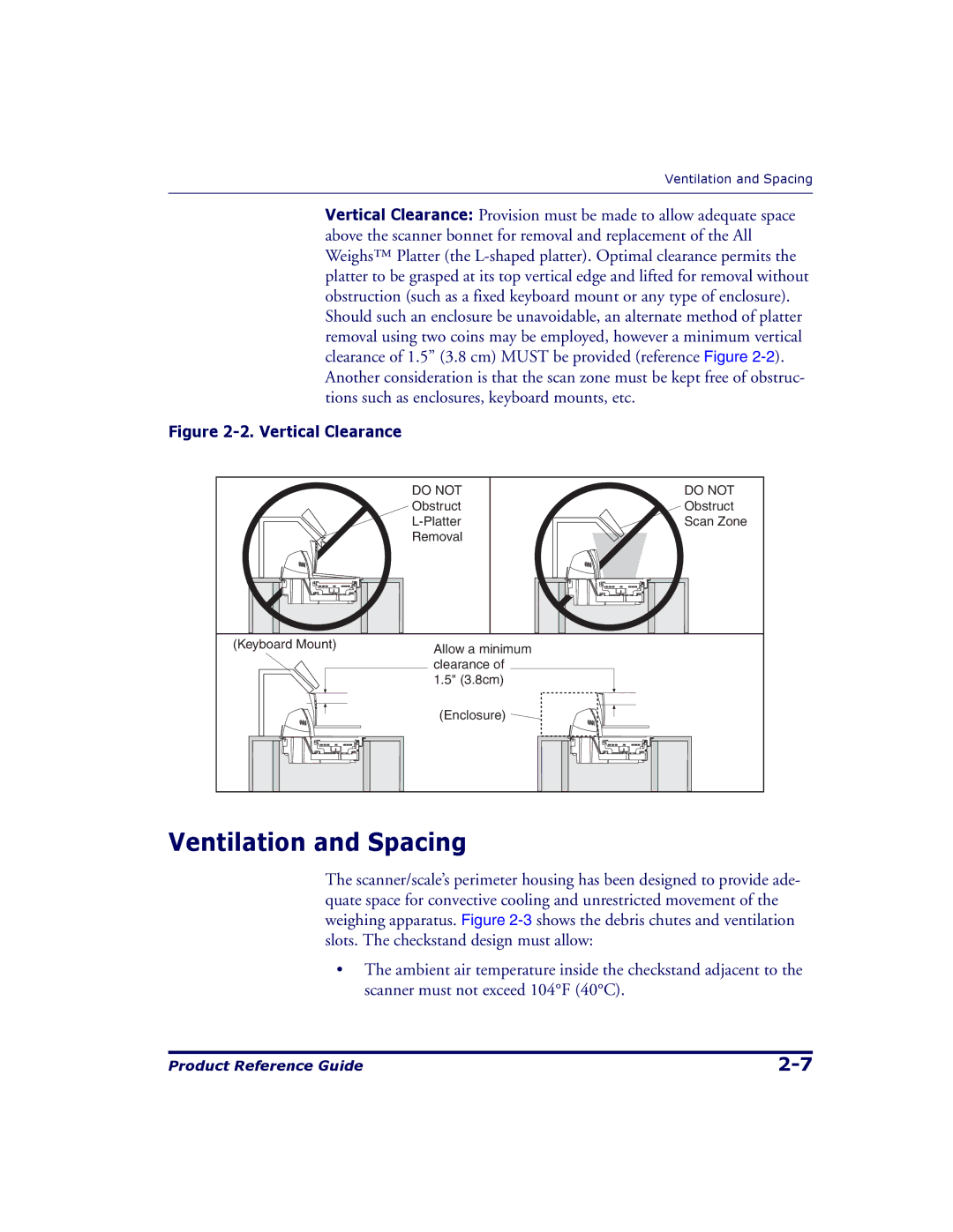 Datalogic Scanning 9500, 9504 manual Ventilation and Spacing, Vertical Clearance 