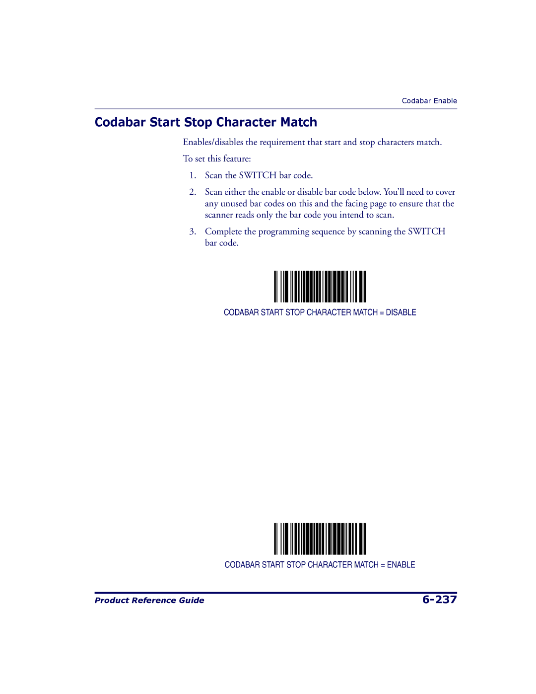 Datalogic Scanning 9500, 9504 manual Codabar Start Stop Character Match 