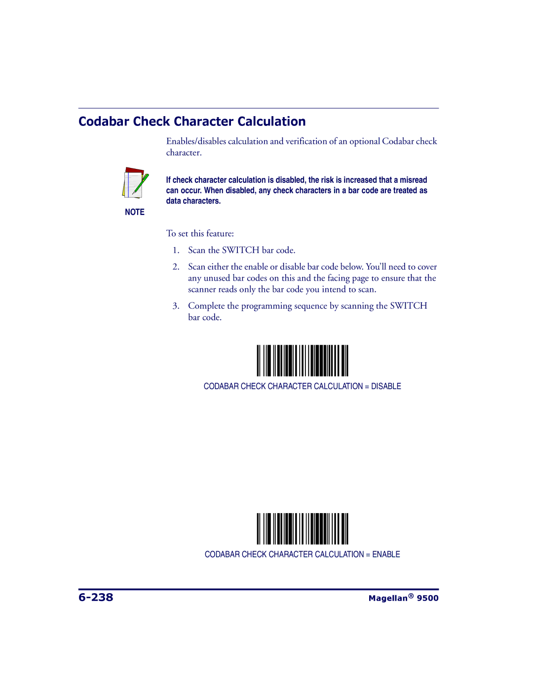 Datalogic Scanning 9504, 9500 manual Codabar Check Character Calculation, 238 