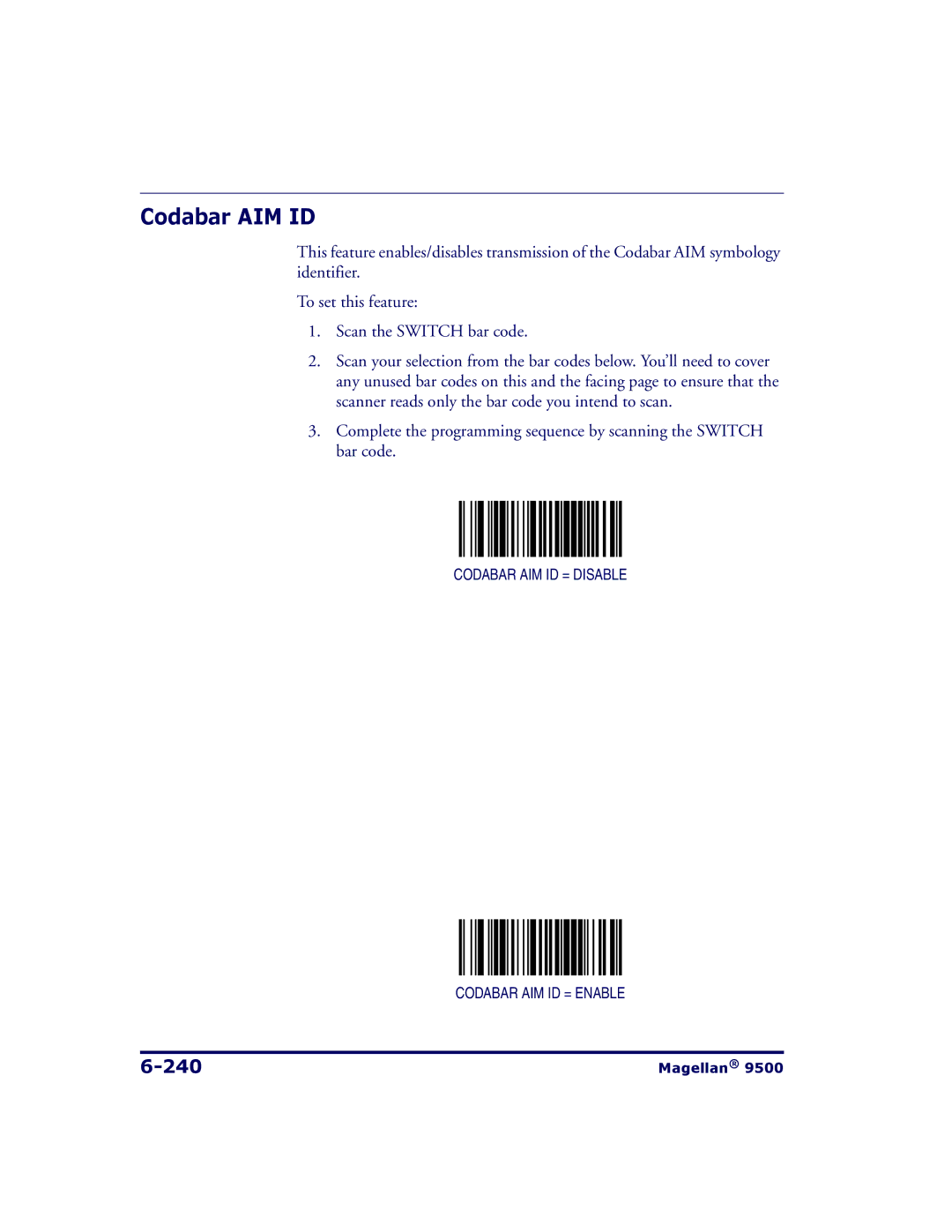 Datalogic Scanning 9504, 9500 manual Codabar AIM ID, 240 