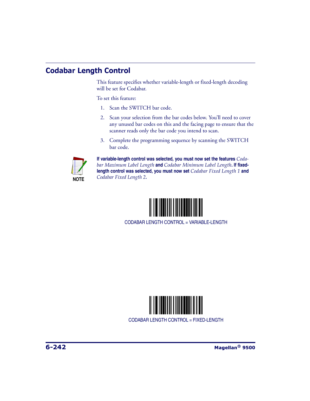 Datalogic Scanning 9504, 9500 manual Codabar Length Control, 242 