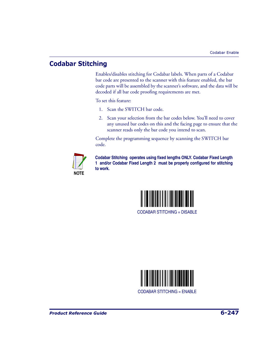 Datalogic Scanning 9500, 9504 manual Codabar Stitching 