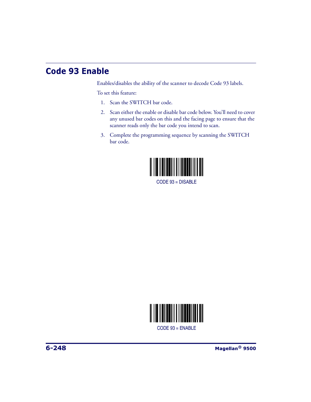 Datalogic Scanning 9504, 9500 manual Code 93 Enable, 248 