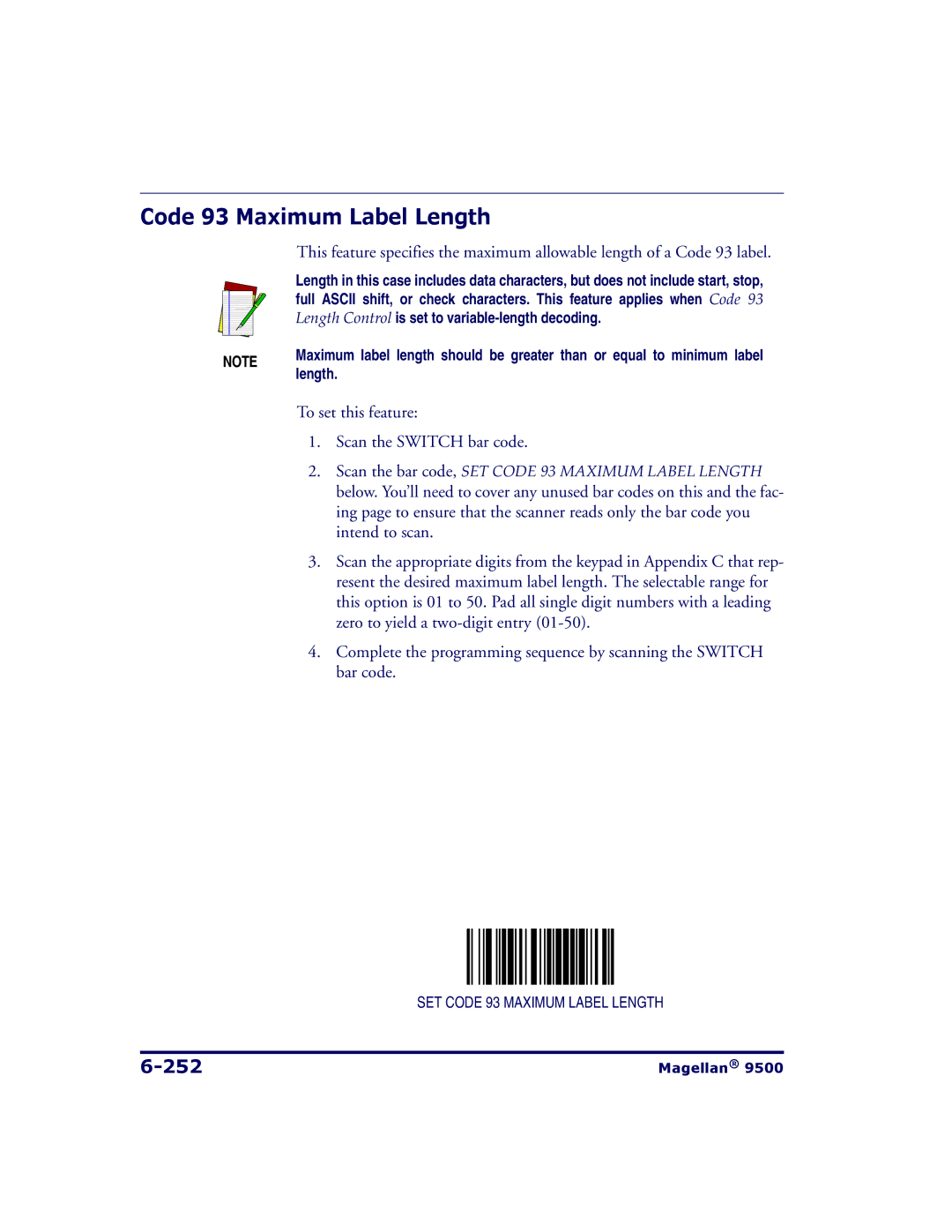 Datalogic Scanning 9504, 9500 manual Code 93 Maximum Label Length, 252 