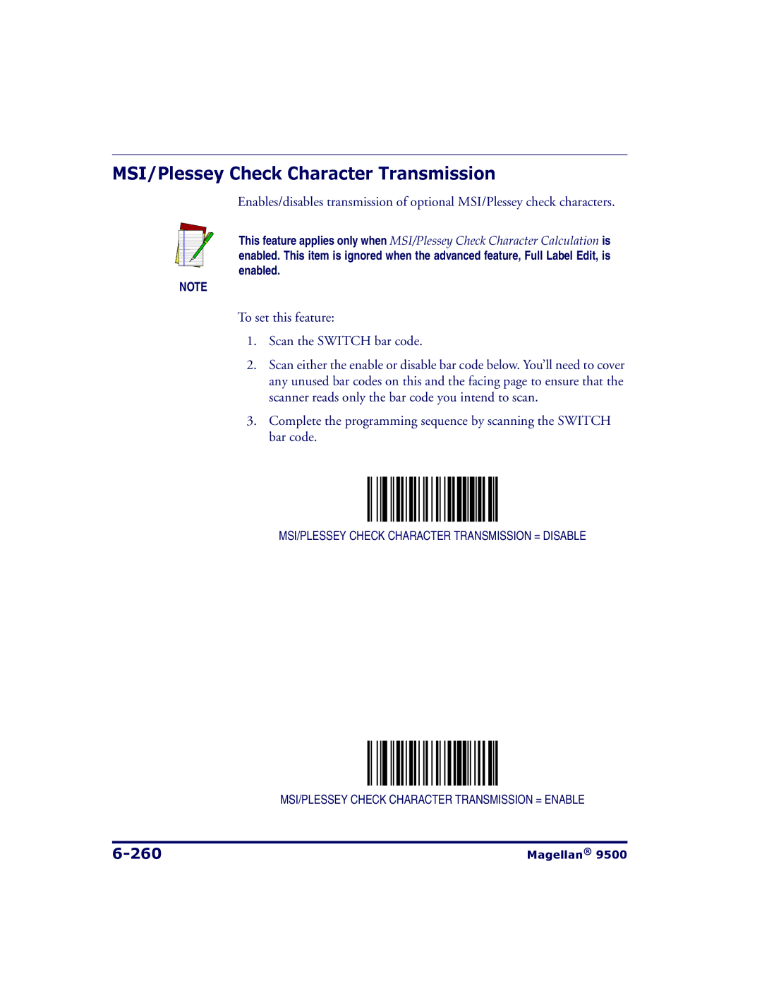 Datalogic Scanning 9504, 9500 manual MSI/Plessey Check Character Transmission, 260 