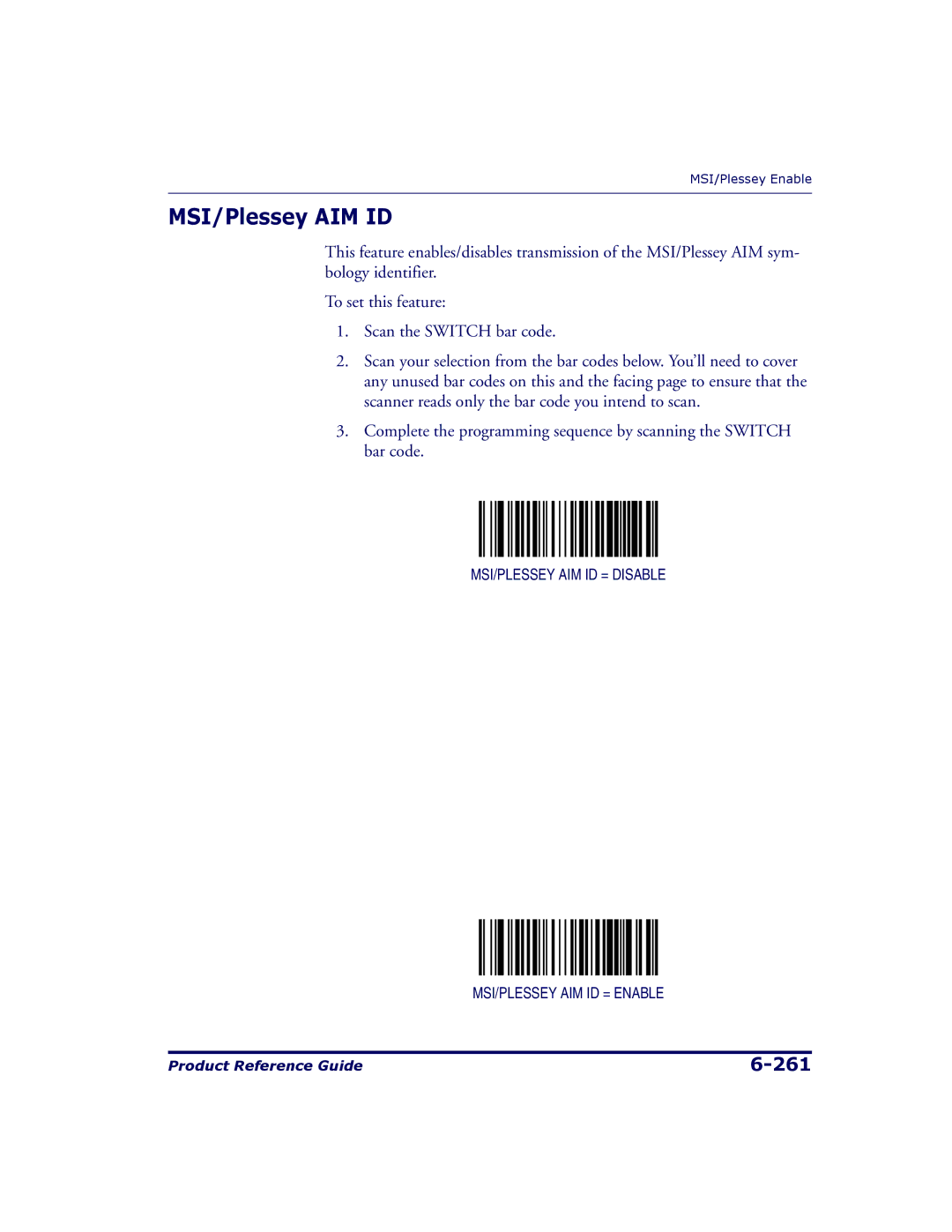 Datalogic Scanning 9500, 9504 manual MSI/Plessey AIM ID 