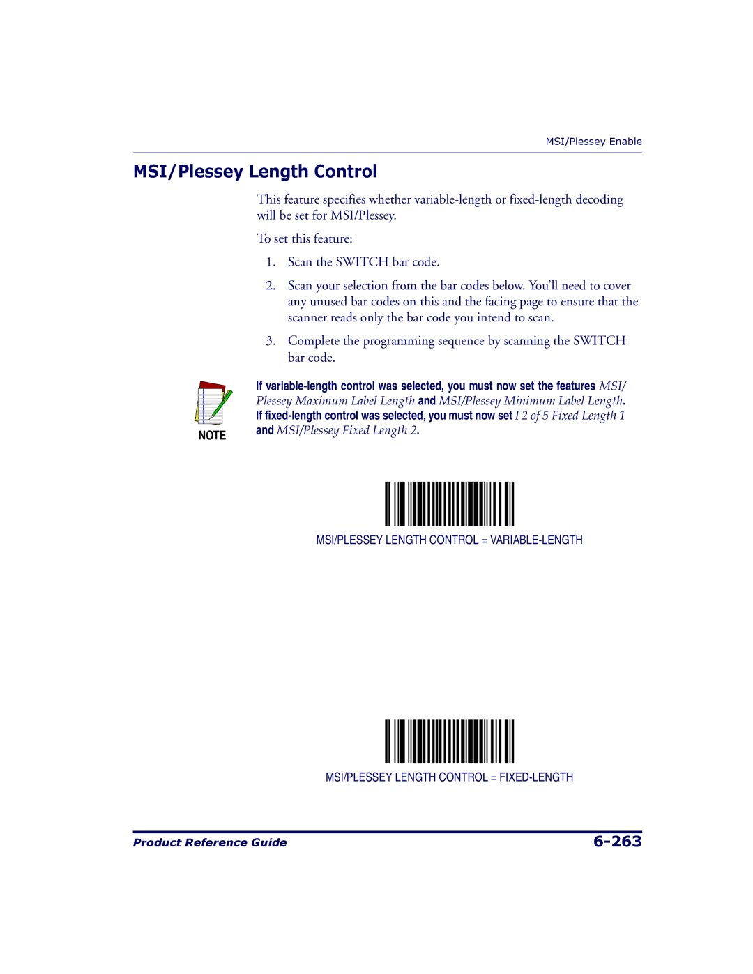 Datalogic Scanning 9500, 9504 manual MSI/Plessey Length Control, MSI/Plessey Fixed Length 