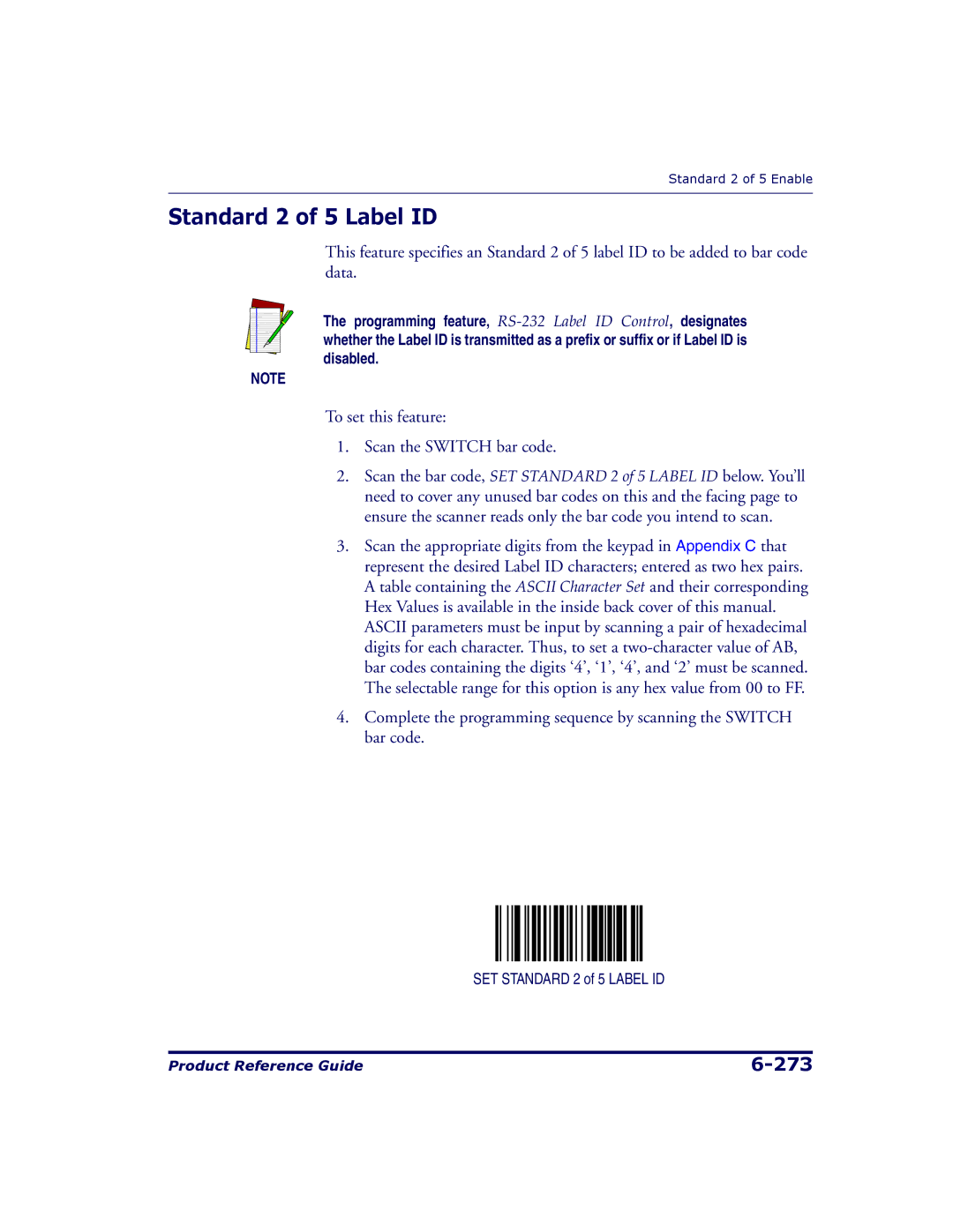 Datalogic Scanning 9500, 9504 manual Standard 2 of 5 Label ID 