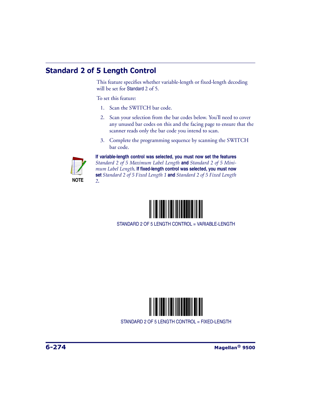 Datalogic Scanning 9504, 9500 manual Standard 2 of 5 Length Control, 274 