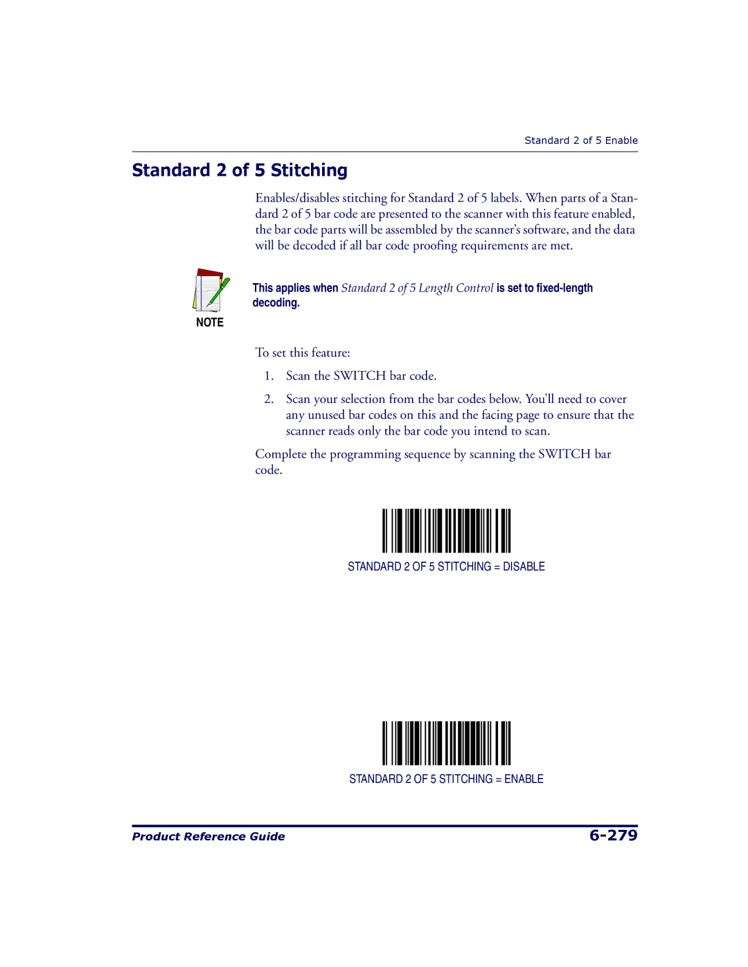 Datalogic Scanning 9500, 9504 manual Standard 2 of 5 Stitching 