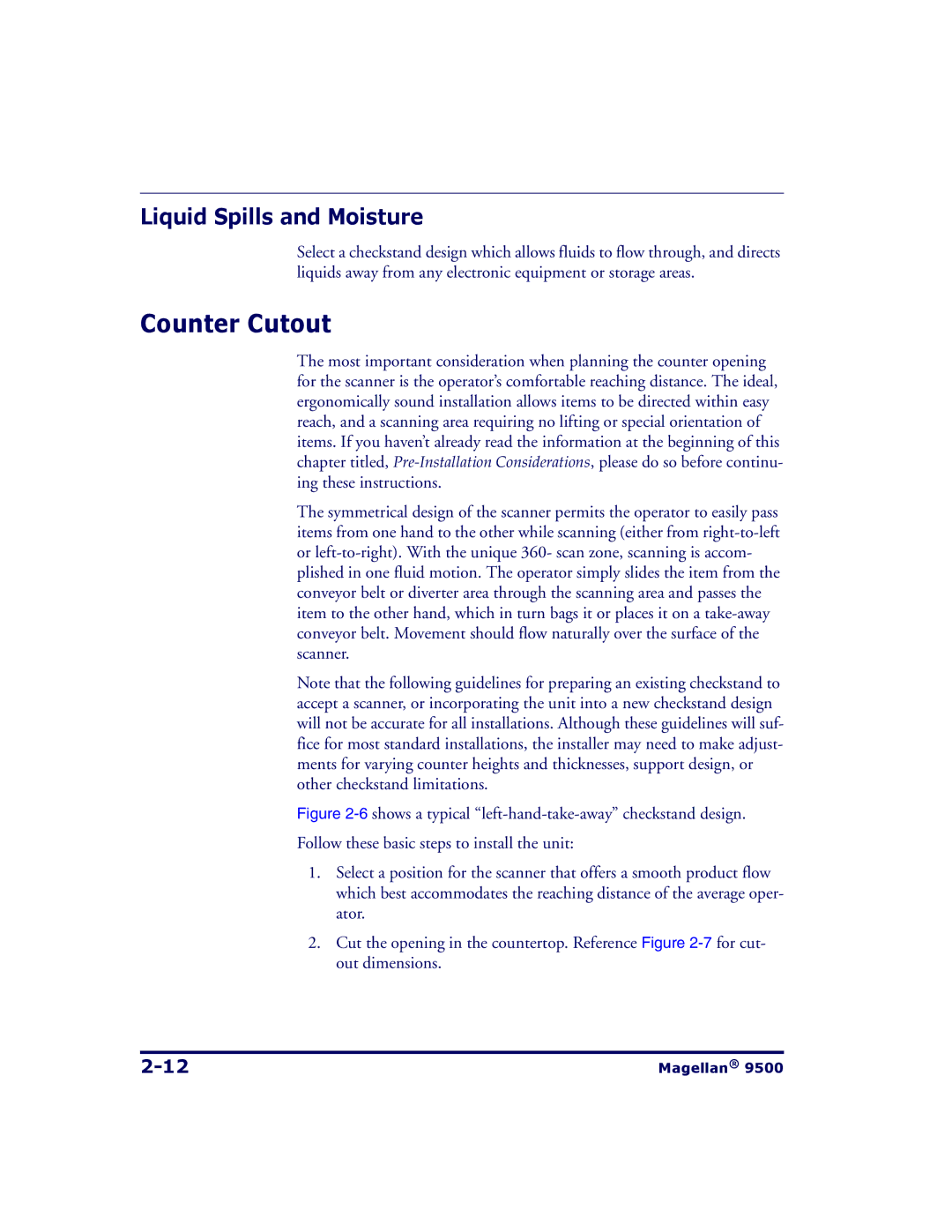 Datalogic Scanning 9504, 9500 manual Counter Cutout, Liquid Spills and Moisture 