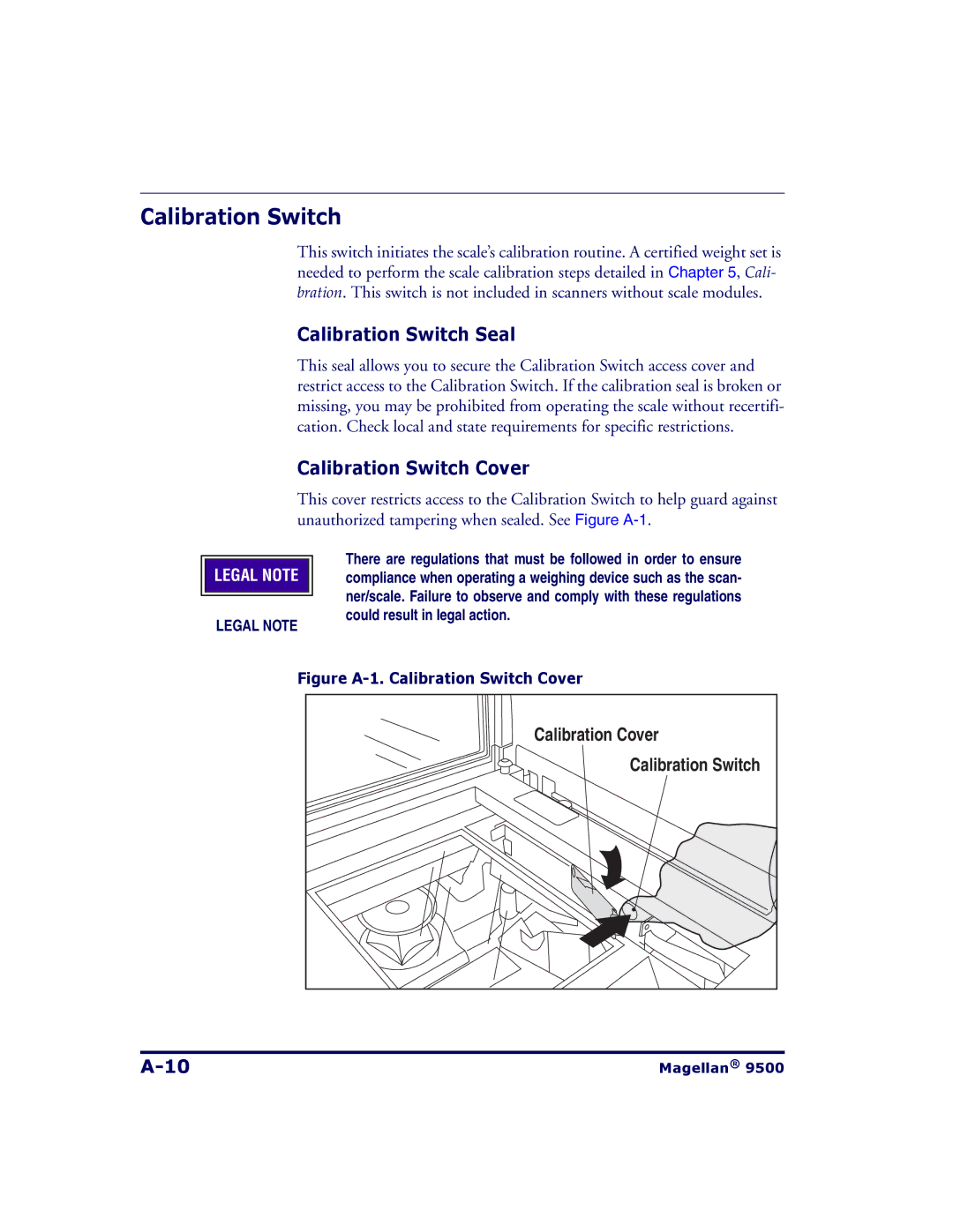 Datalogic Scanning 9504, 9500 manual Calibration Switch Seal, Calibration Switch Cover 