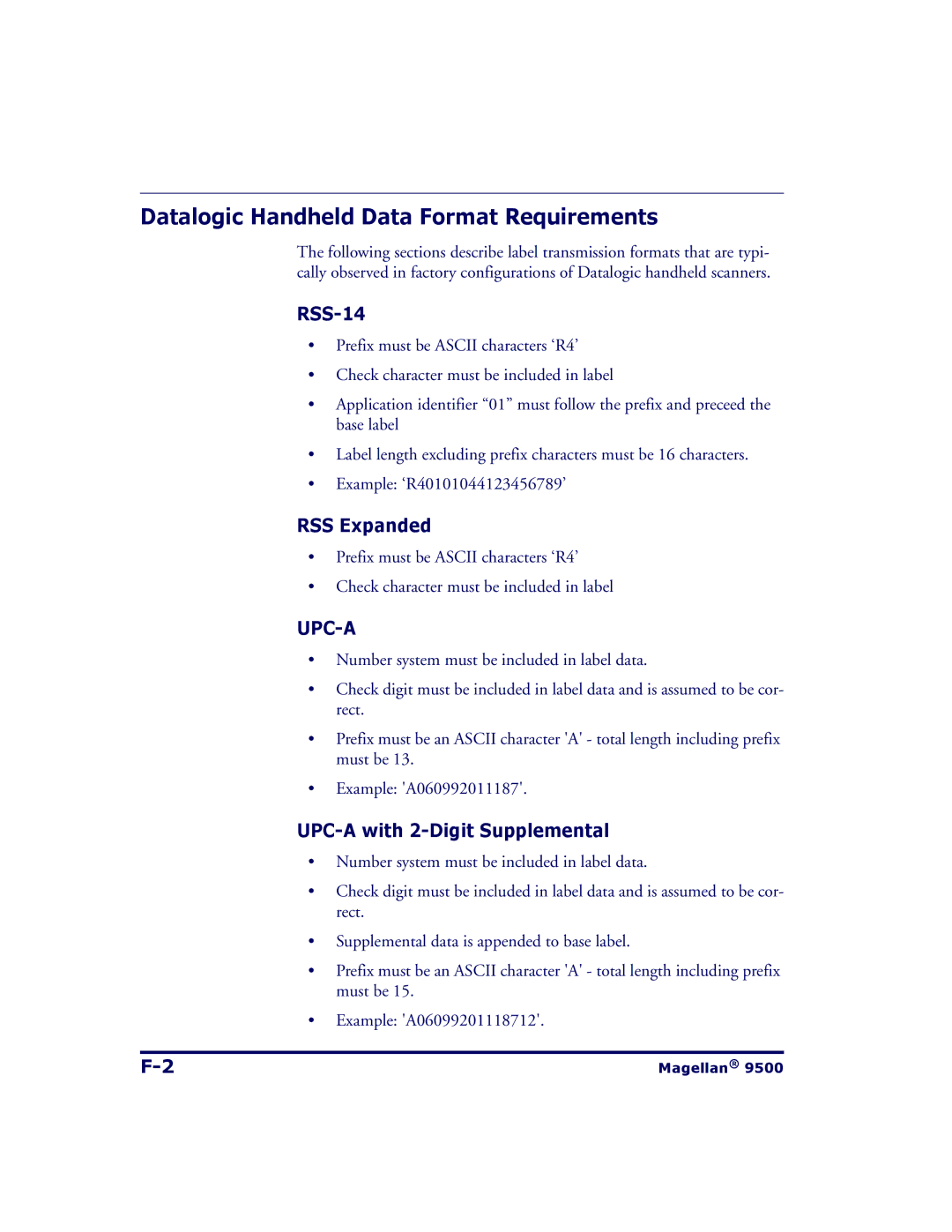 Datalogic Scanning 9504 Datalogic Handheld Data Format Requirements, RSS-14, RSS Expanded, UPC-A with 2-Digit Supplemental 